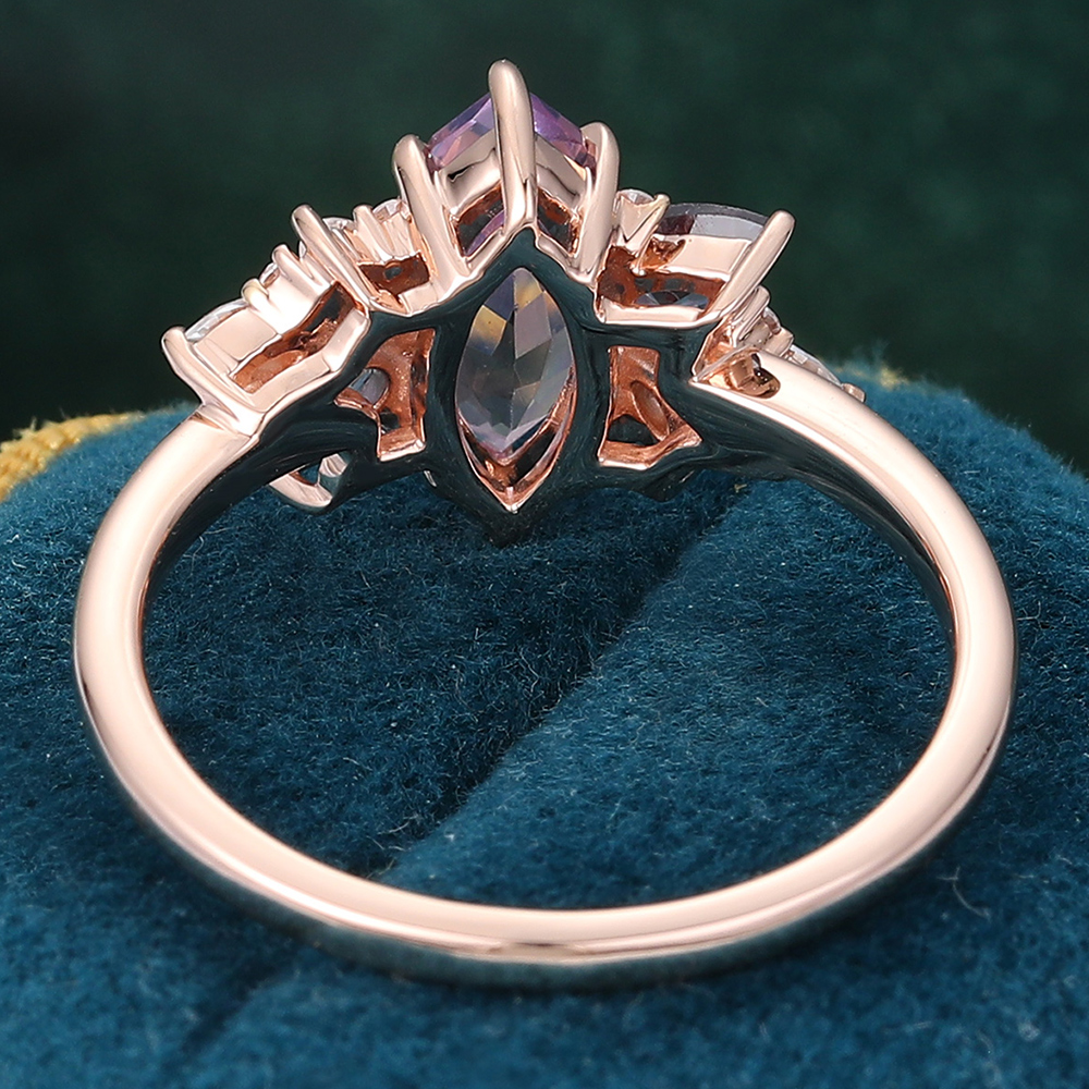 Juyoyo Vintage Marquise Cut Pink Sapphire Engagement Ring with Alexandrite & Moissanite Accents