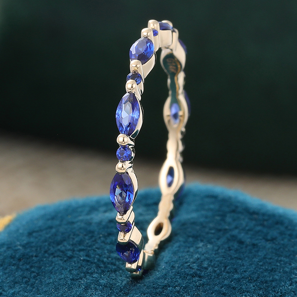 Juyoyo Marquise Cut Sapphire Yellow Gold Stacking Eternity Wedding Band