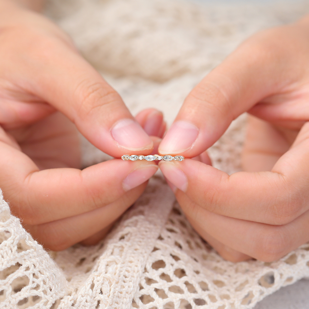 Juyoyo Marquise Aquamarine Ring Rose Gold Eternity Wedding Band