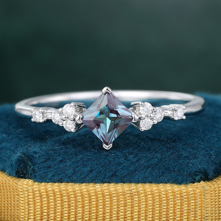Princess Cut Alexandrite Ring White Gold Engagement Ring