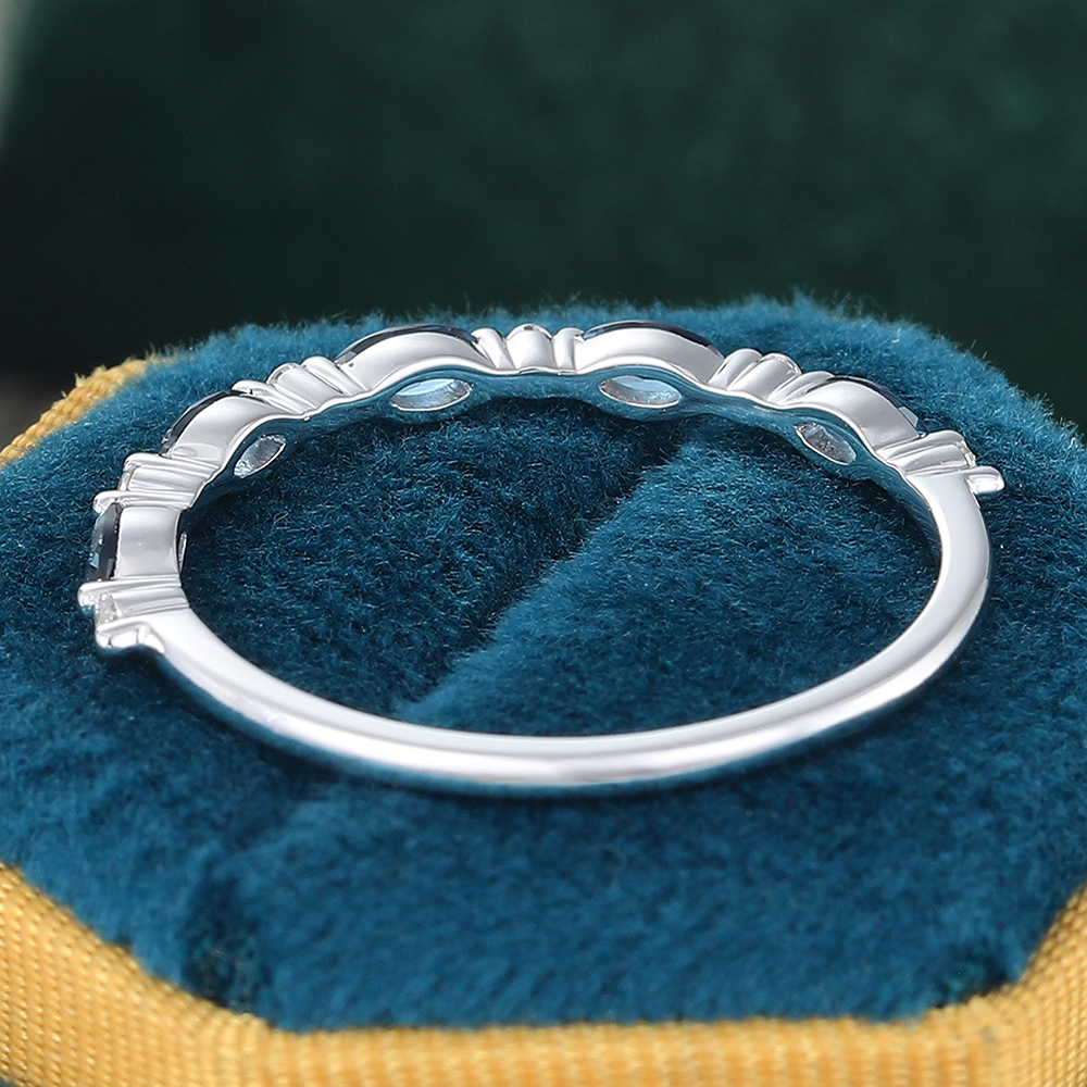 Juyoyo Marquise Cut London Blue Topaz White Gold Stacking Half Eternity Wedding Band