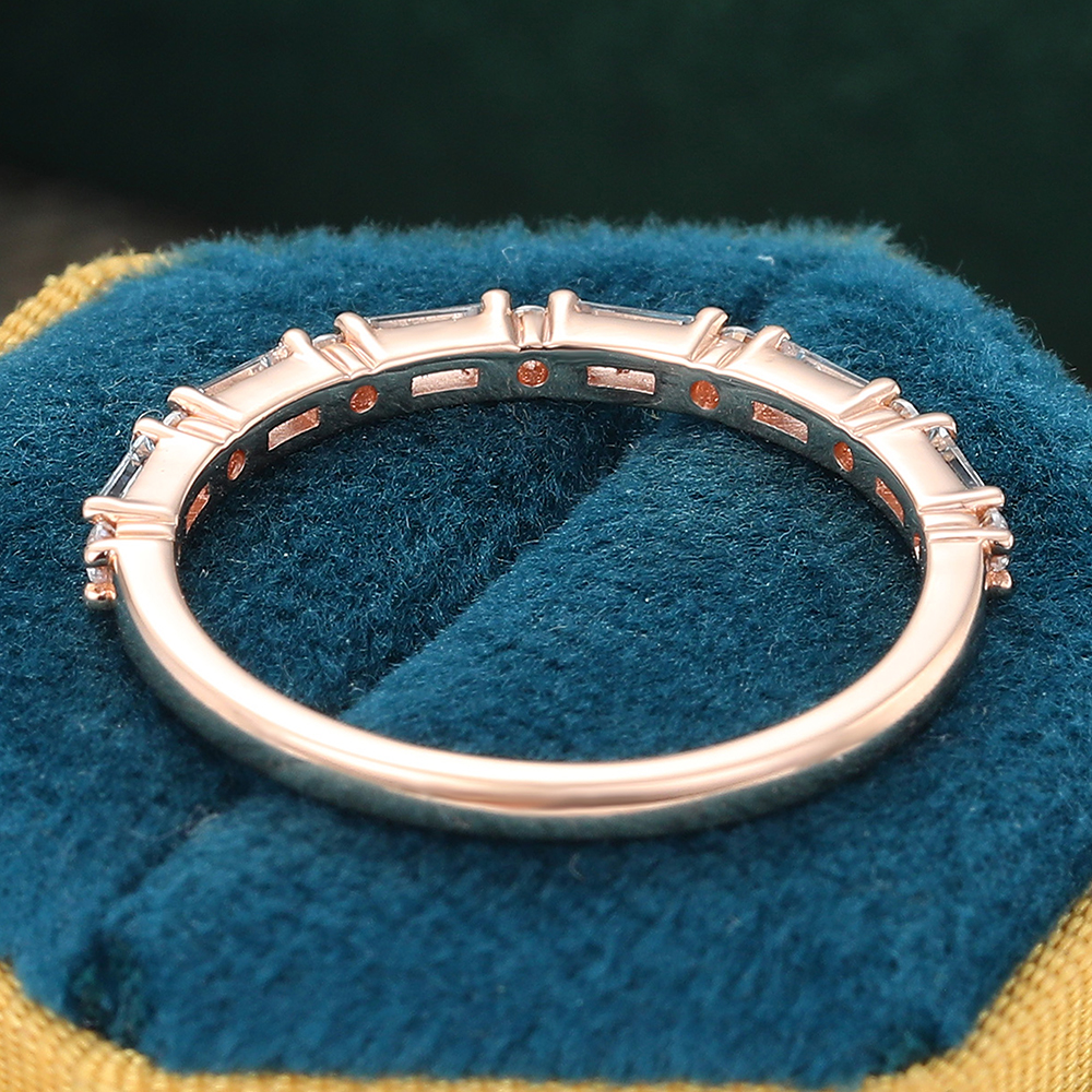 Juyoyo Baguette Cut Aquamarine Wedding Band Rose Gold Anniversary Promise Ring March Birthstone Gift