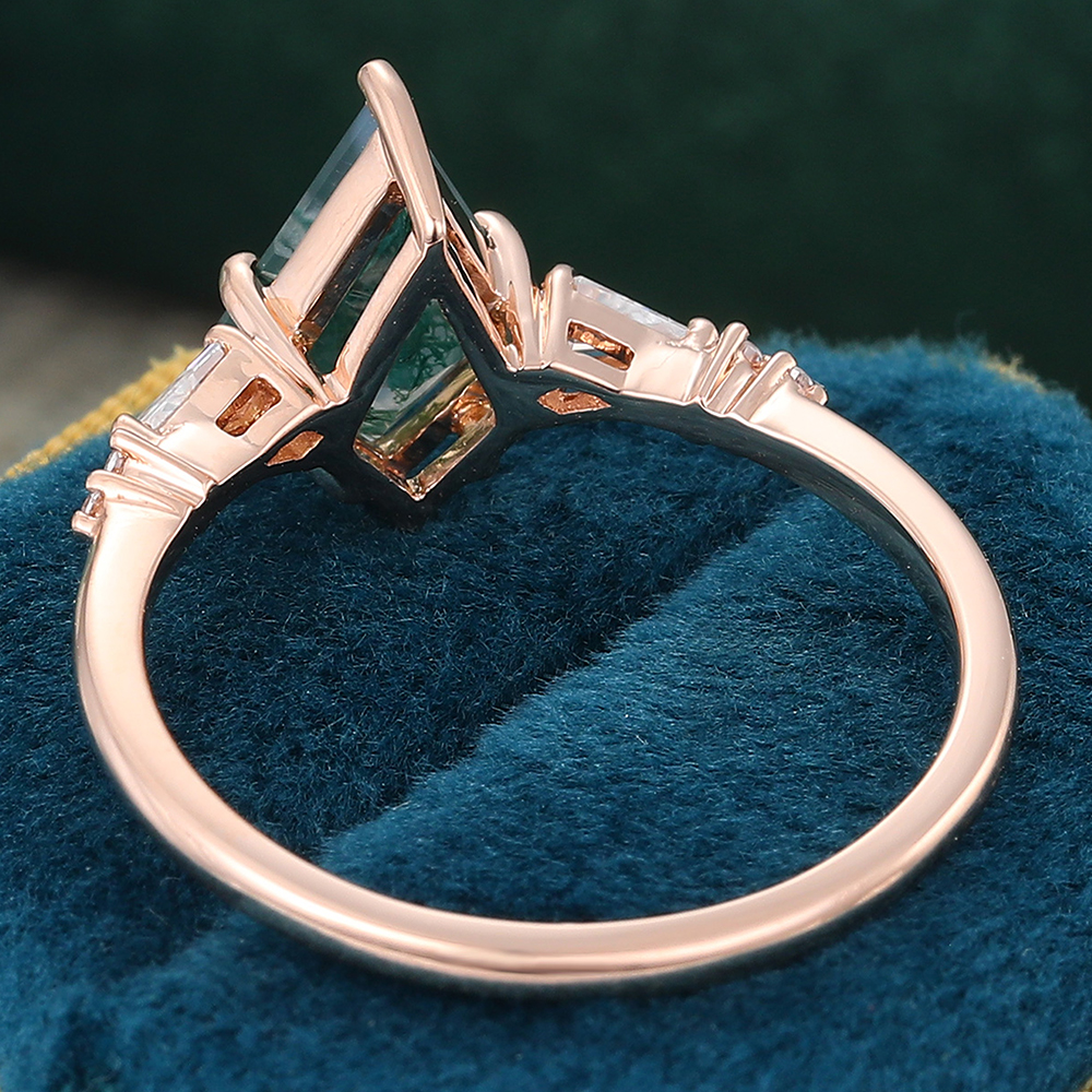 Kite Cut Moss Agate Engagement Ring with Diamond Accents in Rose Gold