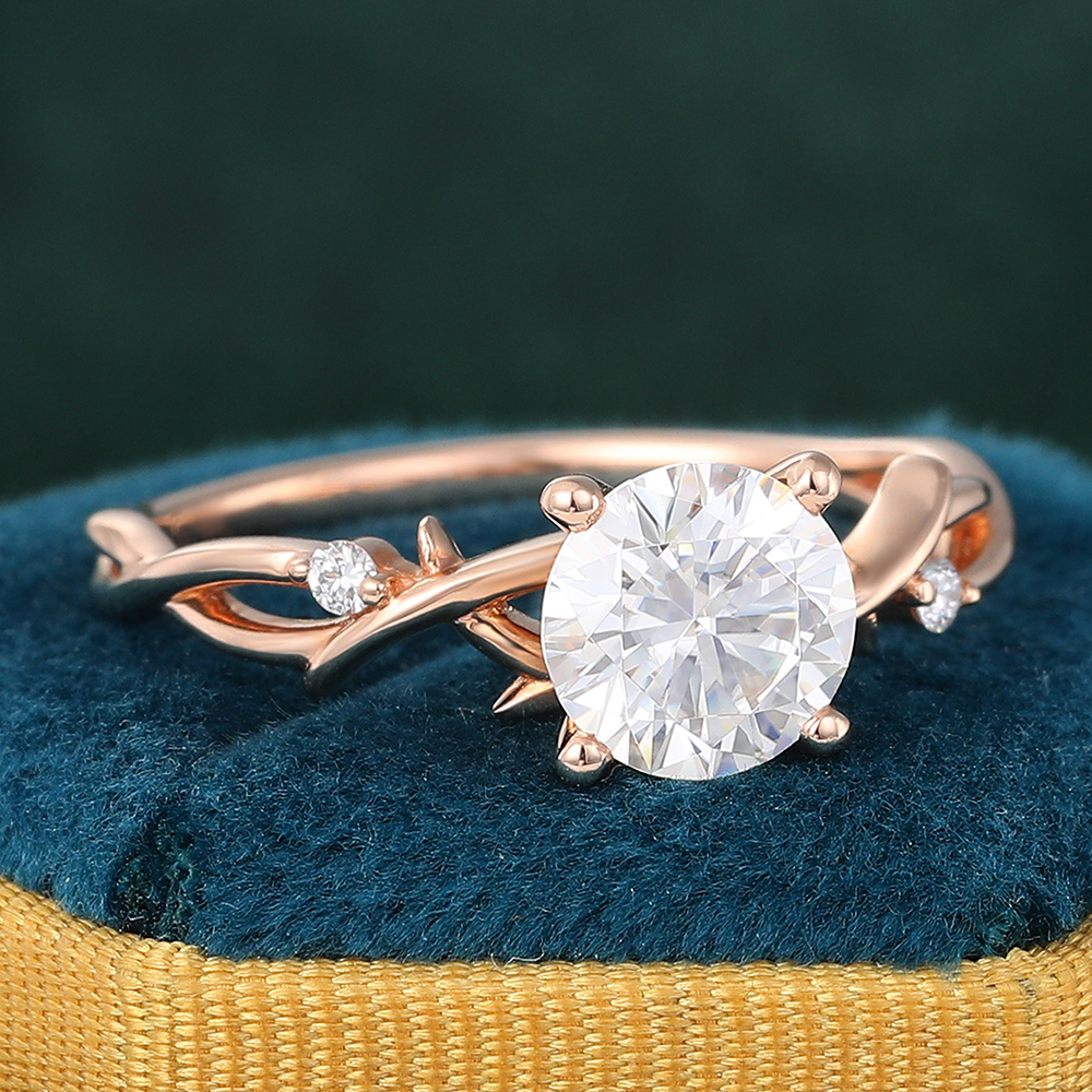 Juyoyo Round Cut Three Stone Moissanite Engagement Ring Twig Nature Inspired Bridal Ring