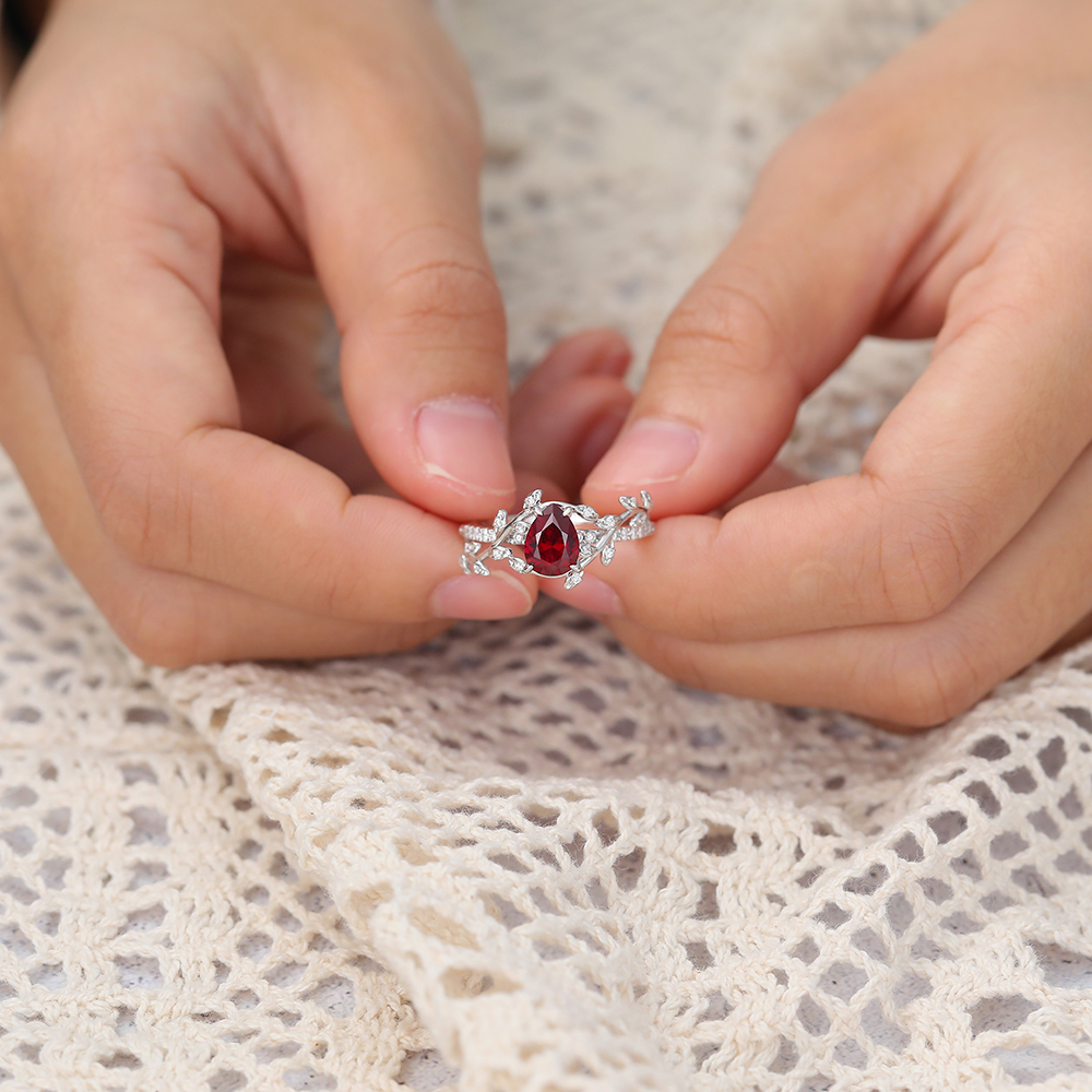 Pear Shaped Ruby Engagement Ring Garden-Themed Bridal Ring