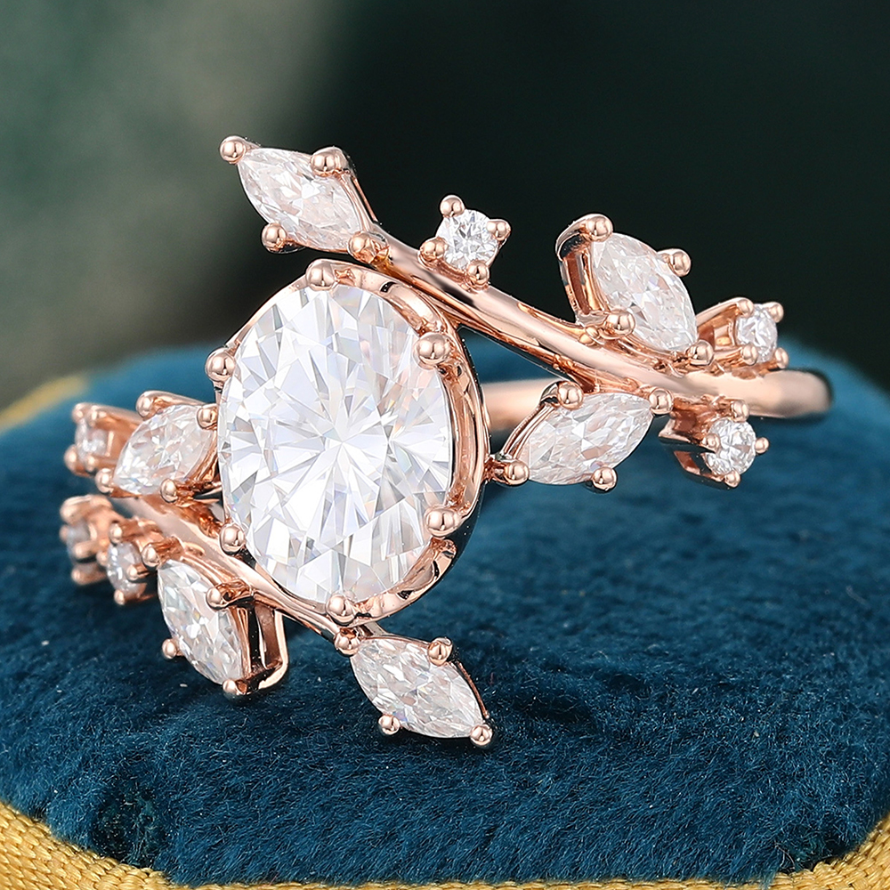 Juyoyo Oval Cut Rose Gold Vintage Mossanite Engagement Ring