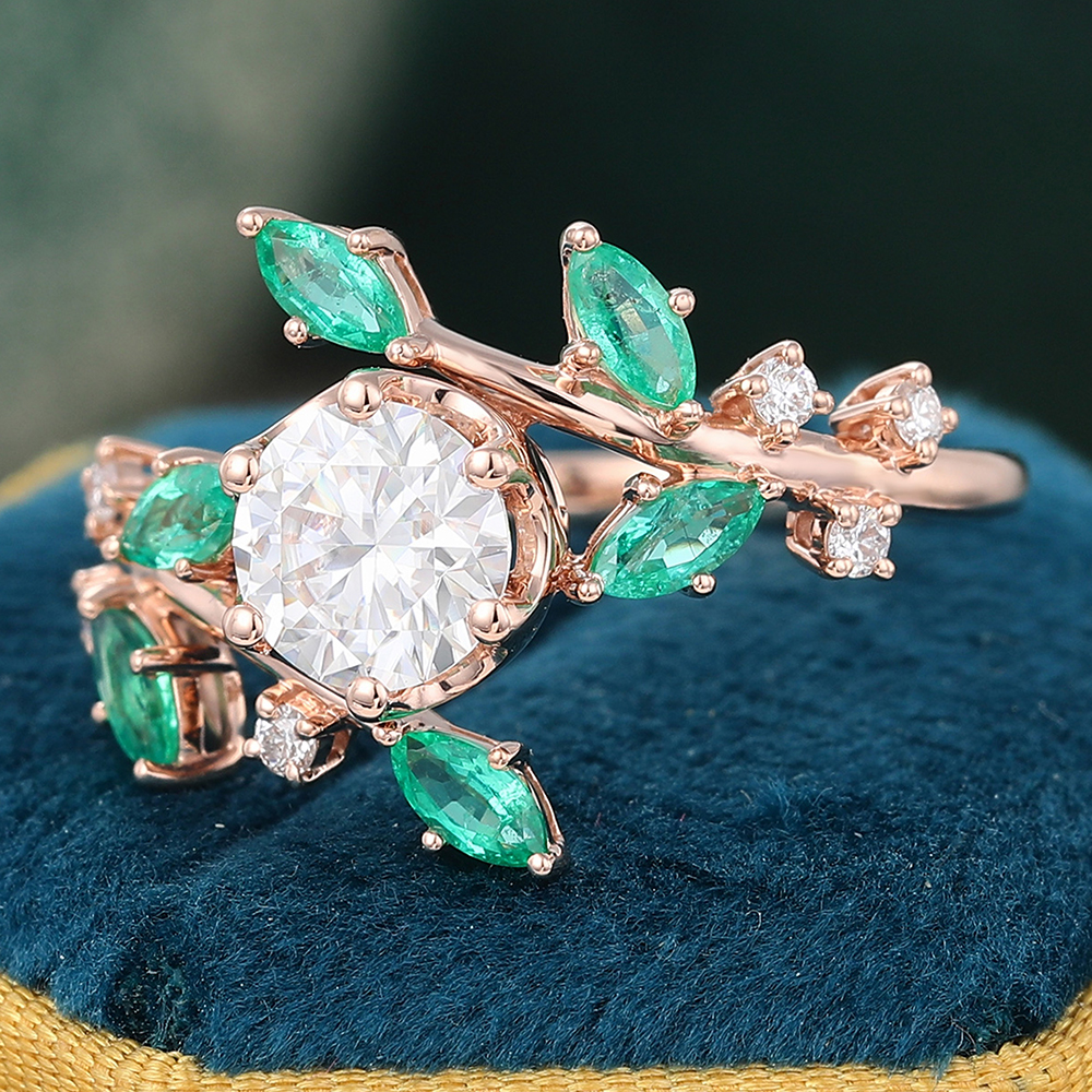 Juyoyo Unique Moissanite Rose Gold Leaf Engagement Ring