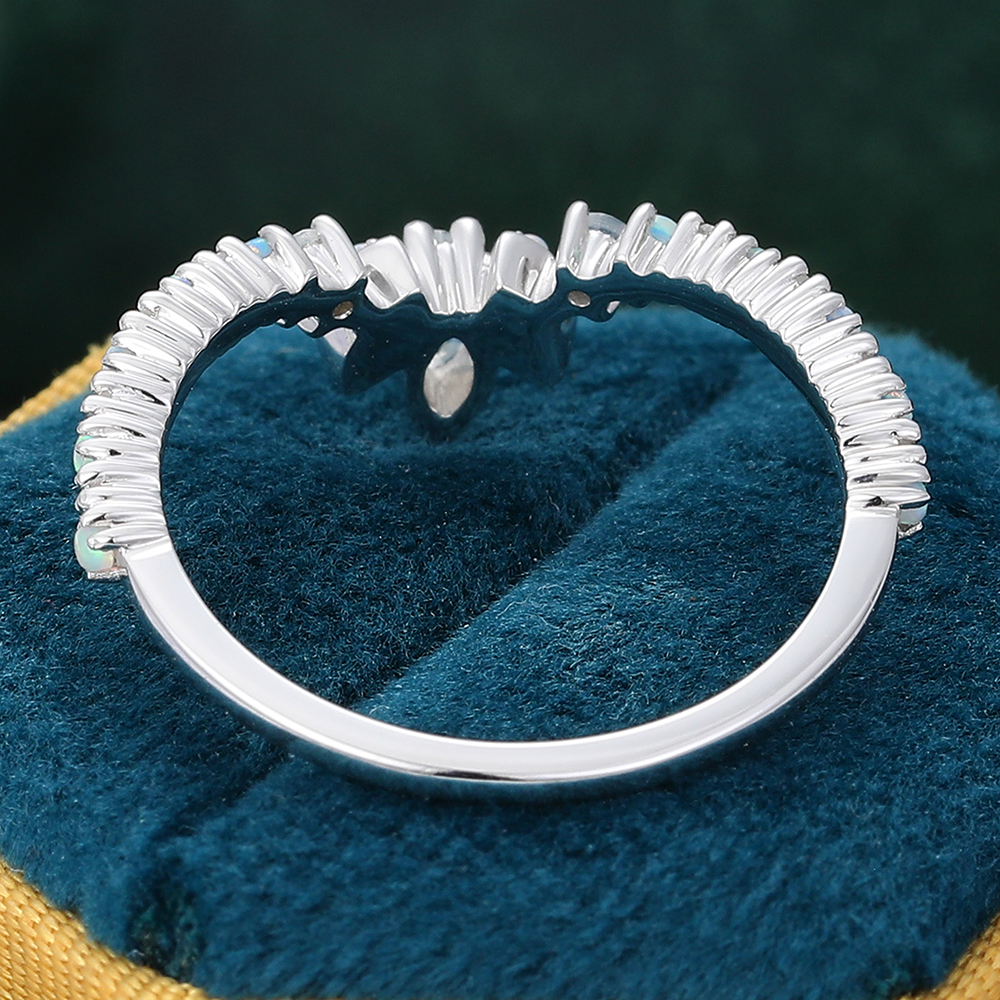 Juyoyo Dainty Moonstone Curved Crown Stacking Ring with Milgrain Details