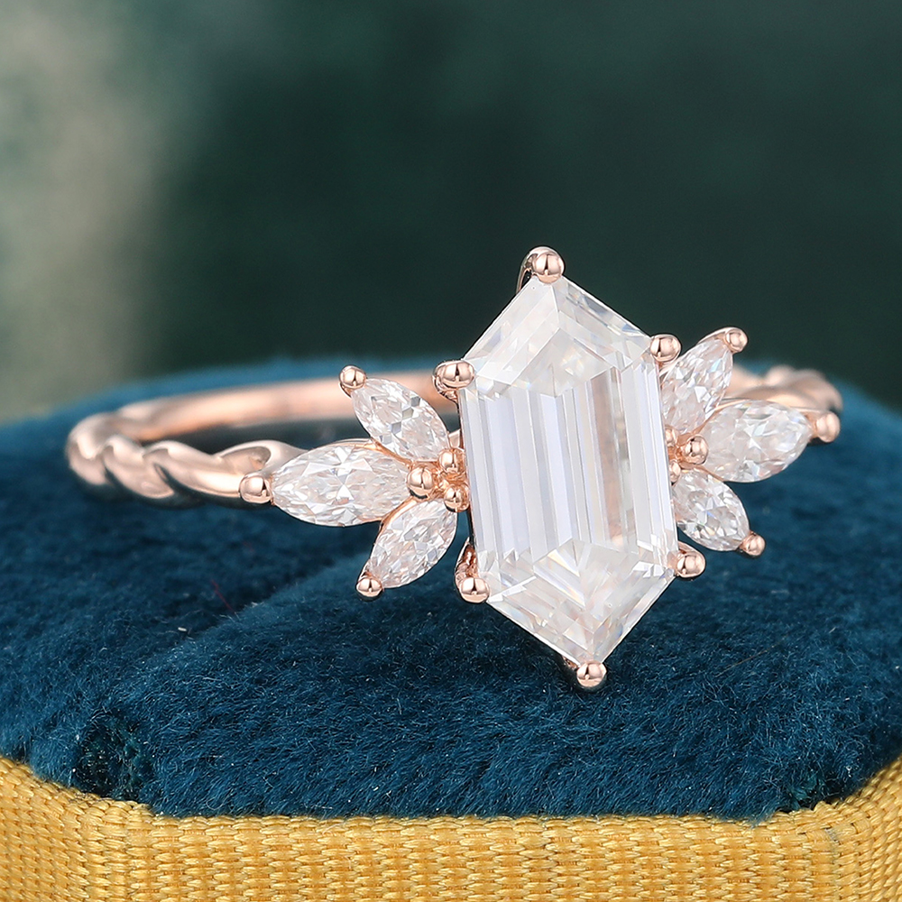 Juyoyo Prong Setting Long Hexagon Cut Moissanite Twisted Engagement Ring Anniversary Promise Ring