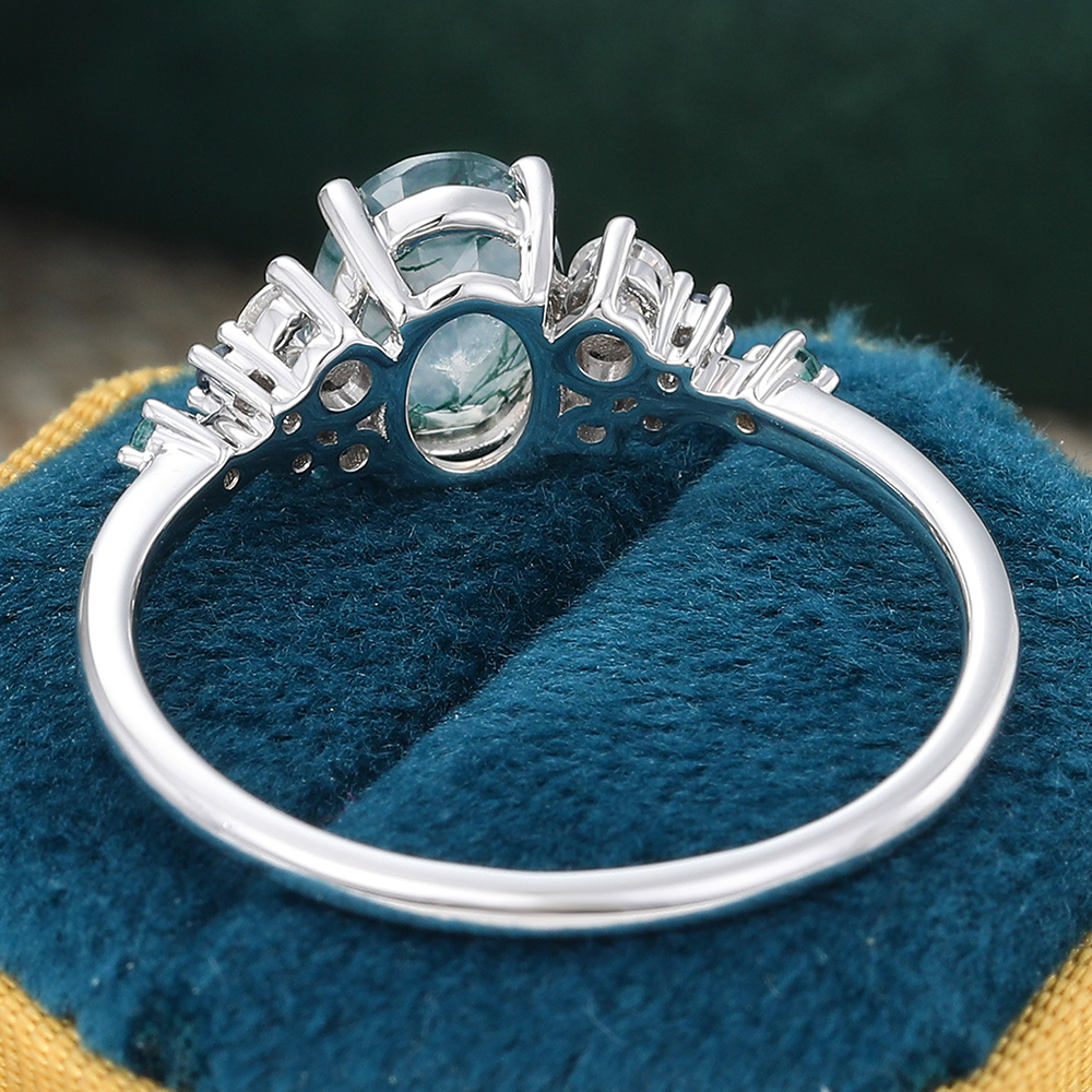 Juyoyo Oval Moss Agate Engagement Ring Multi Gemstone Cluster Ring