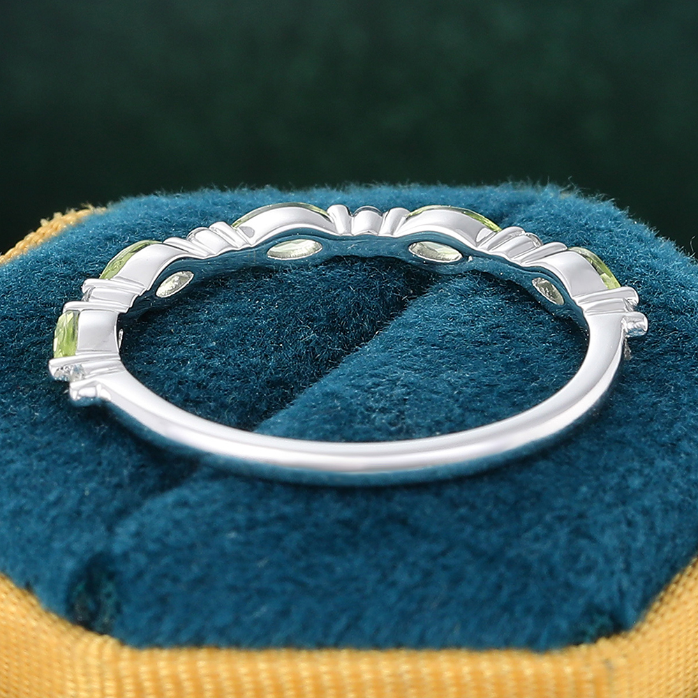 Juyoyo Marquise Cut Peridot White Gold Stacking Half Eternity Wedding Band