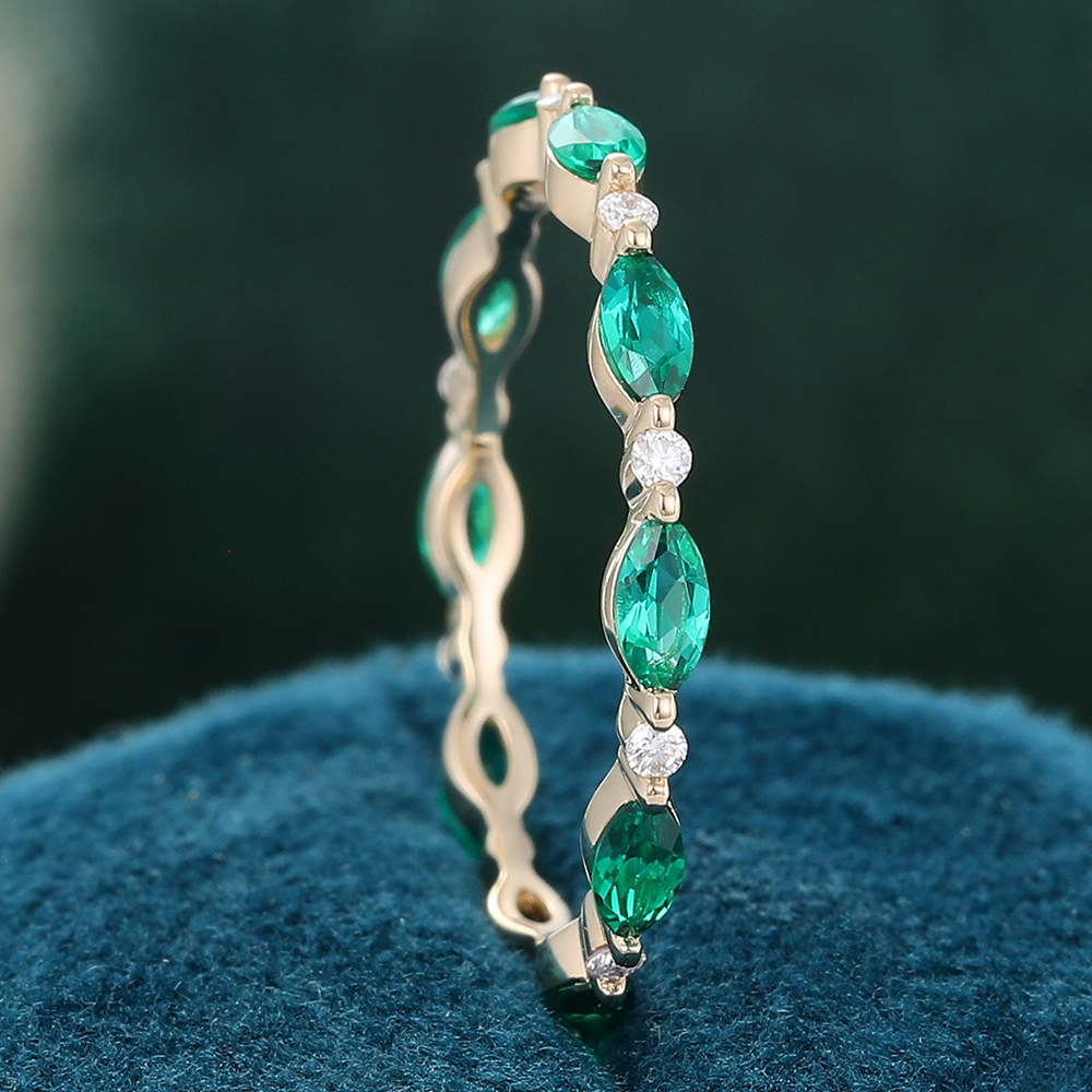 Juyoyo Marquise Cut Emerald Yellow Gold Stacking Eternity Wedding Band