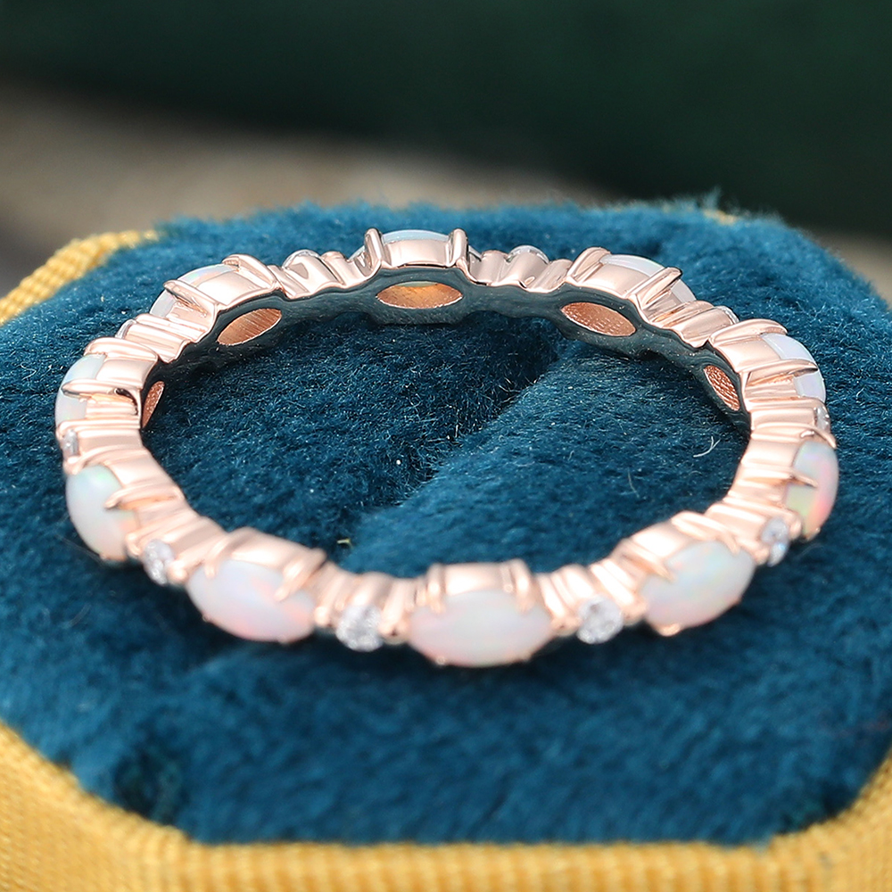 Juyoyo Marquise Cut Opal Eternity Wedding Band Stacking Ring October Birthstone Ring Gift