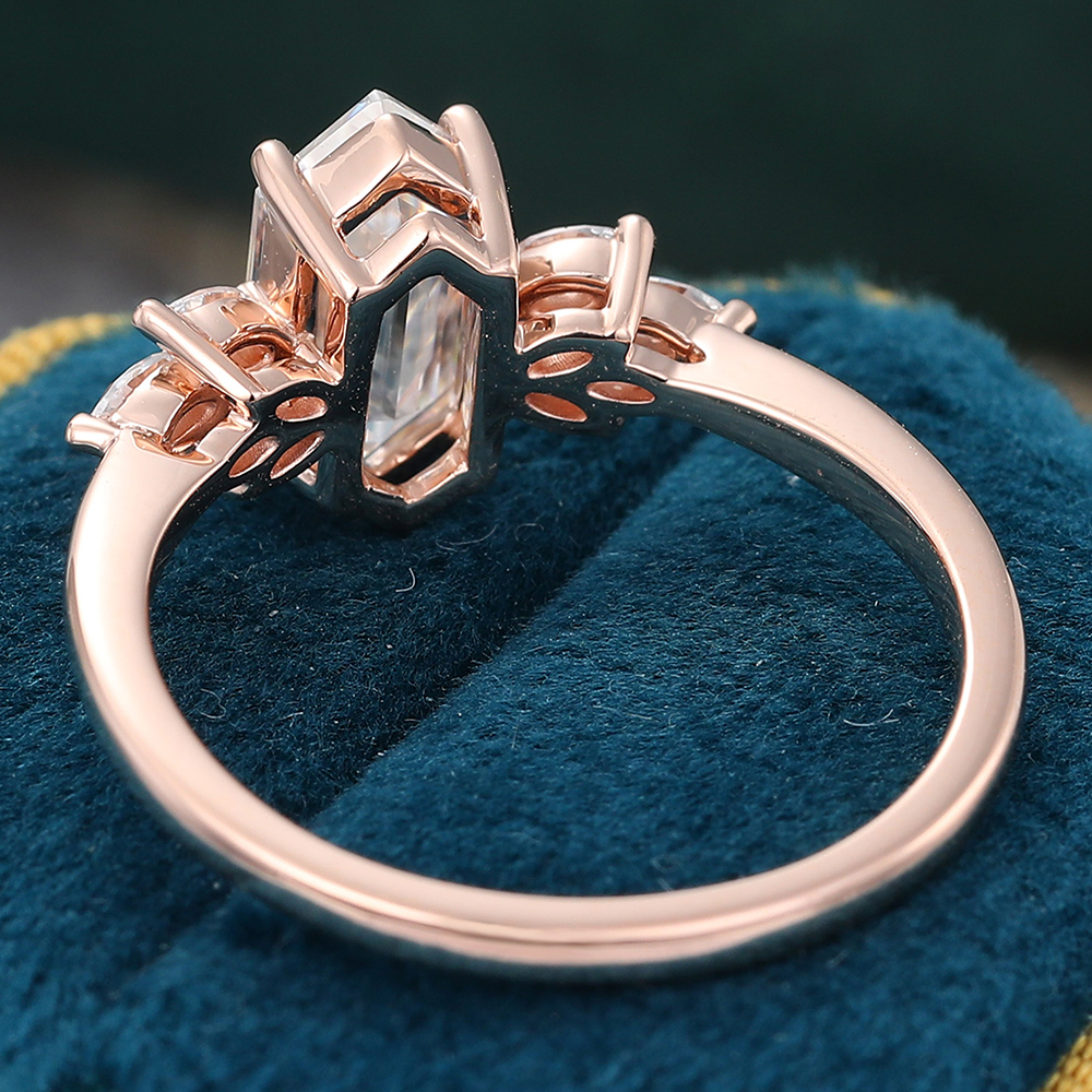 Juyoyo Elongated Hexagon Cut Moissanite Engagement Ring Rose Gold Bridal Ring for Women