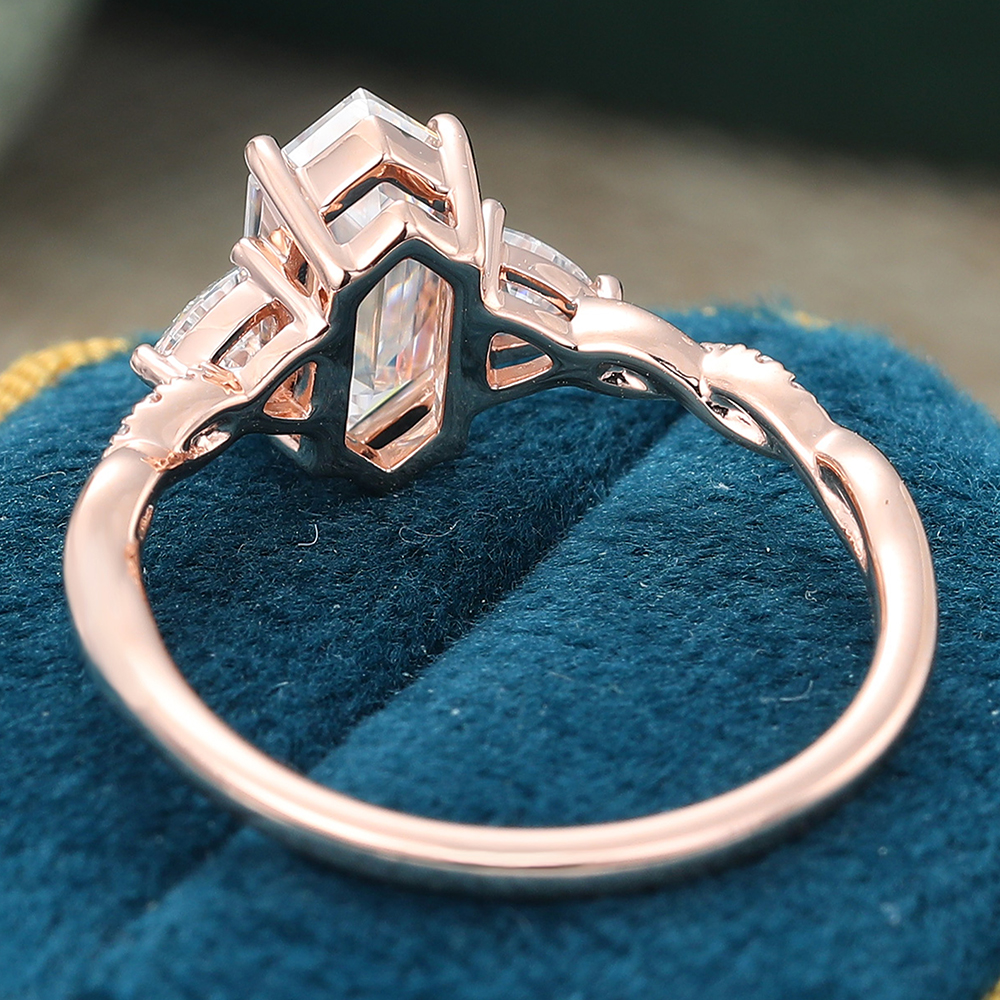 Juyoyo Elongated Hexagon Cut Moissanite Twisted Engagement Ring Rose Gold Bridal Ring