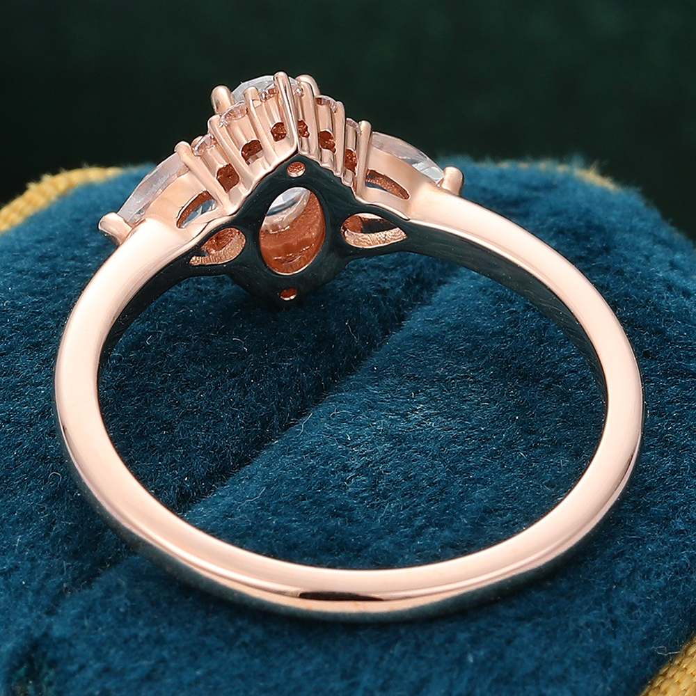 Juyoyo Oval Cut Moissanite Rose Gold Moonstone Engagement Ring