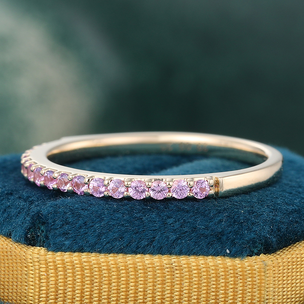 Juyoyo Pink Sapphire Rose Gold Vintage Wedding Band