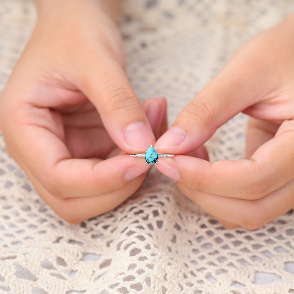 Juyoyo Pear Shaped Turquoise White Gold Engagement Ring December Birthstone Ring for Women & Men