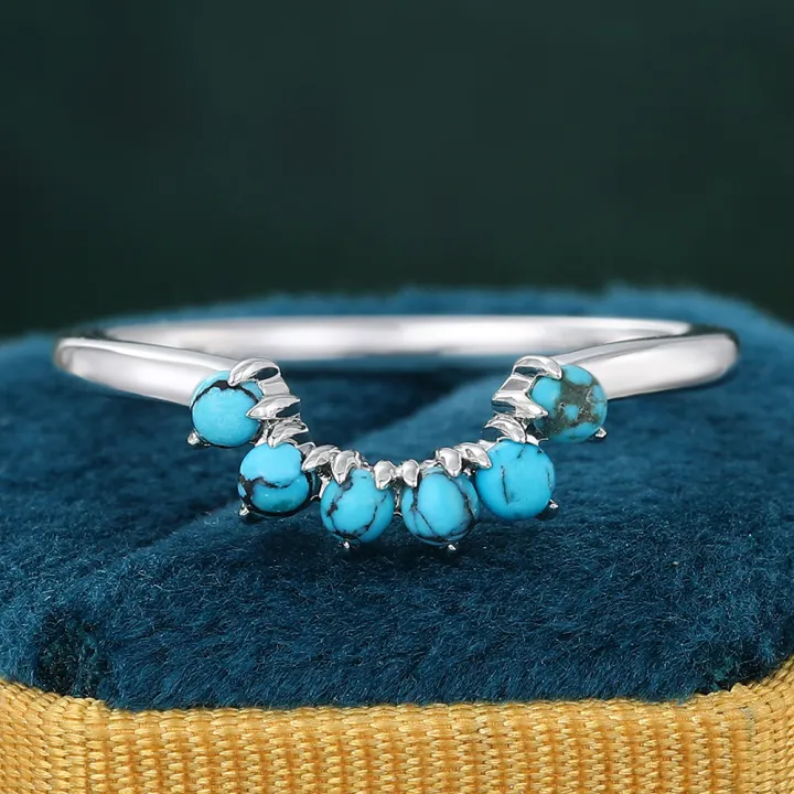Juyoyo Unique Turquoise Ring White Gold Curved Wedding Band