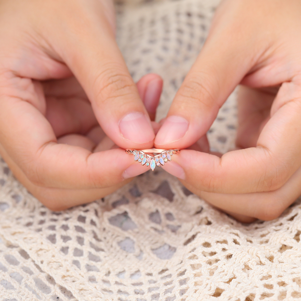 Juyoyo Opal 14K Rose Gold Curved Wedding Band