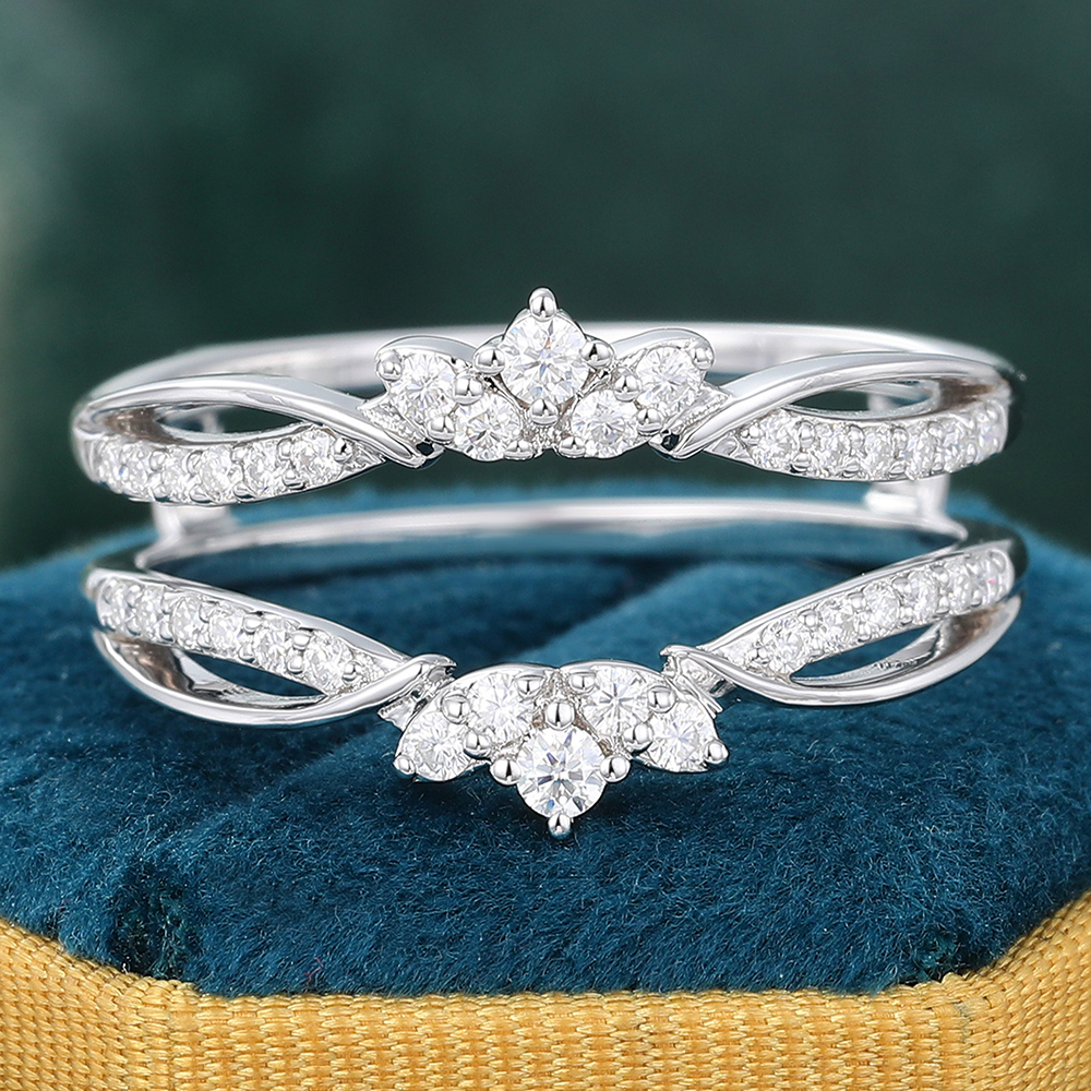 Juyoyo Diamond Double Bands White Gold Curved Wedding Band