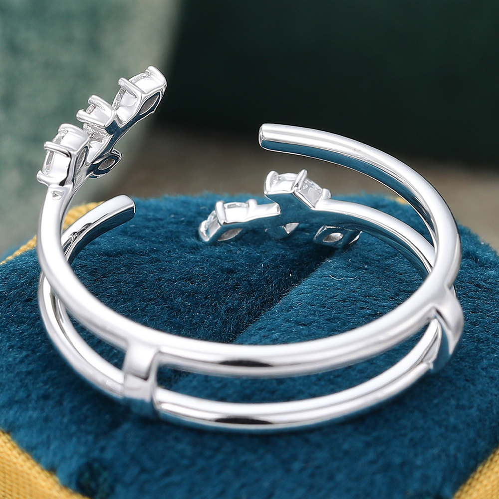 Juyoyo Moissanite Twig Double Bands Matching Ring White Gold Curved Wedding Ring