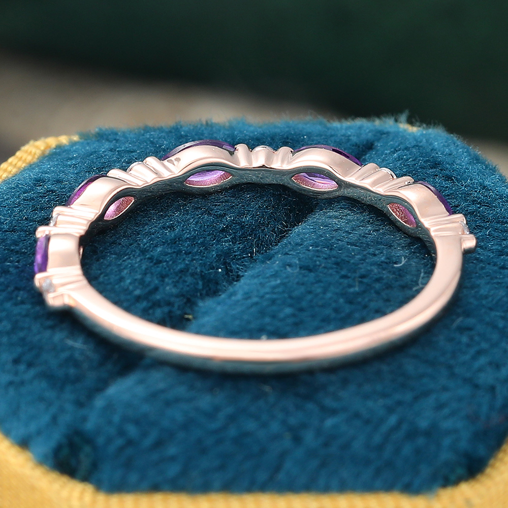Juyoyo Marquise Cut Amethyst Rose Gold Stacking Half Eternity Wedding Band