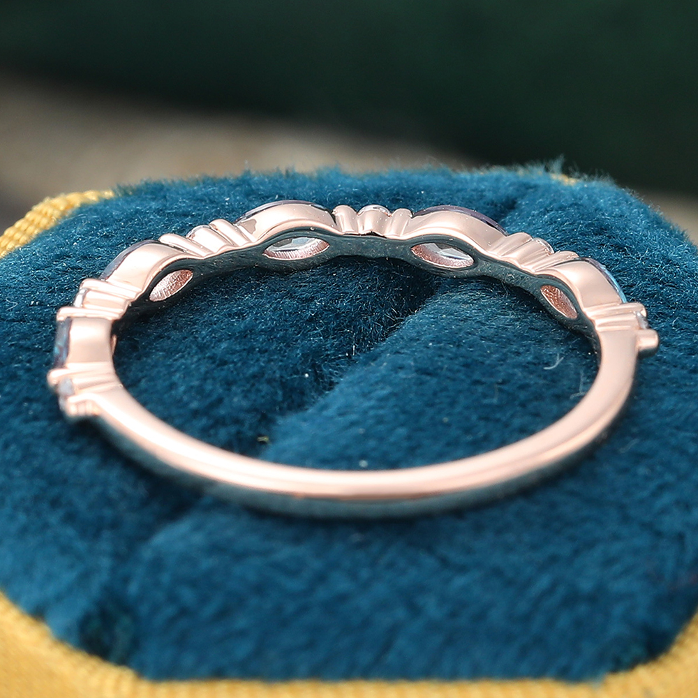 Juyoyo Marquise Cut Alexandrite Rose Gold Stacking Half Eternity Wedding Band
