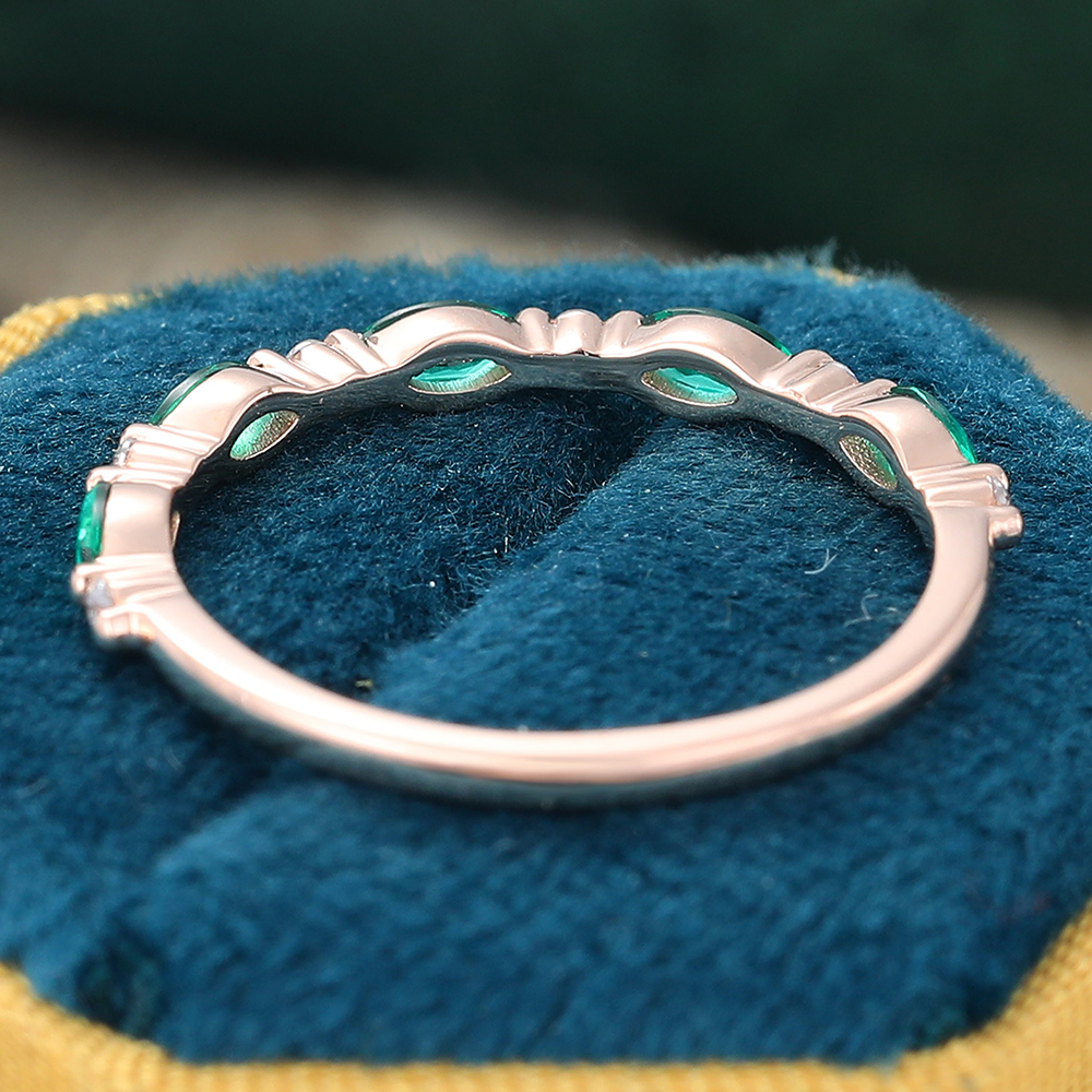 Juyoyo Marquise Cut Emerald Rose Gold Stacking Half Eternity Wedding Band