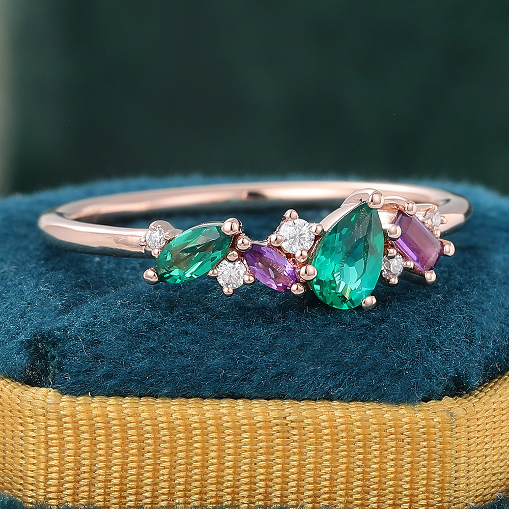 14K Rose Gold Emerald and Amethyst Engagement Ring
