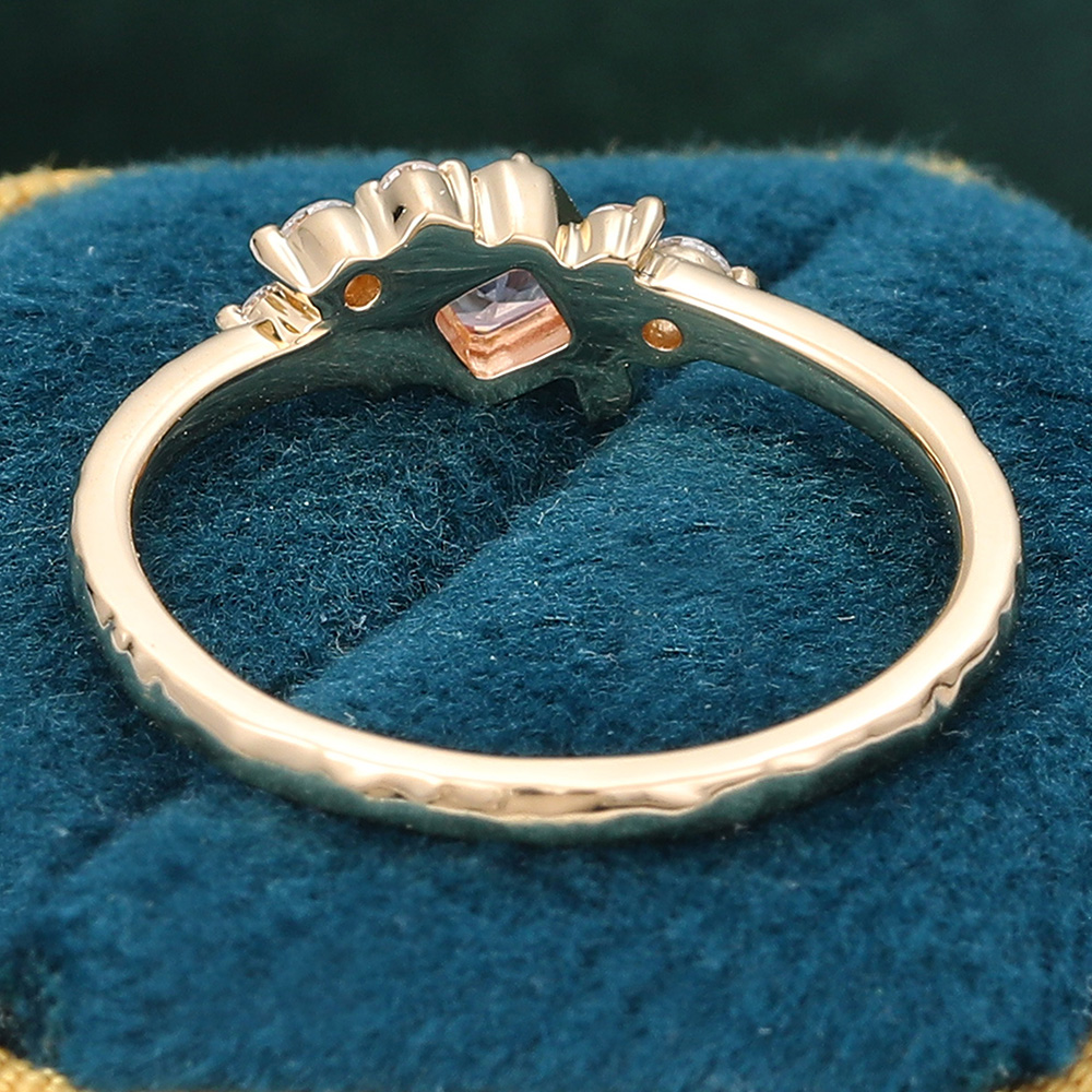 Juyoyo Asscher Cut Pink Sapphire Engagement Ring Diamond Cluster Promise Ring Yellow Gold