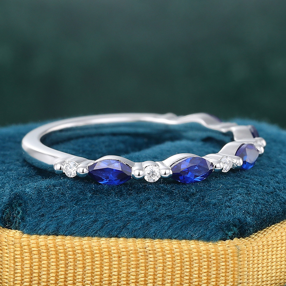 Juyoyo Marquise Cut Sapphire White Gold Stacking Half Eternity Wedding Band