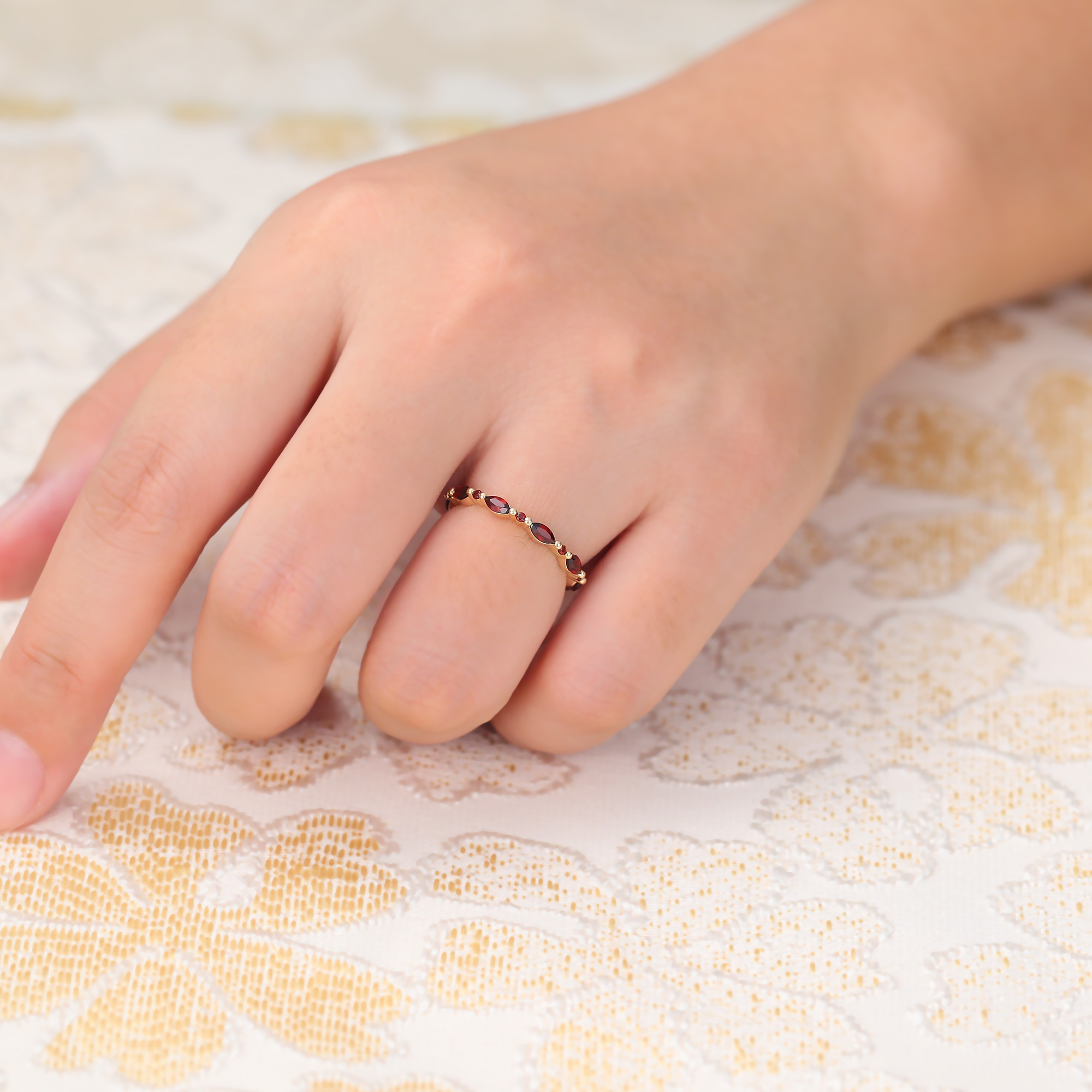 Juyoyo Marquise Cut Ruby Eternity Wedding Band Yellow Gold July Birthstone Stacking Ring