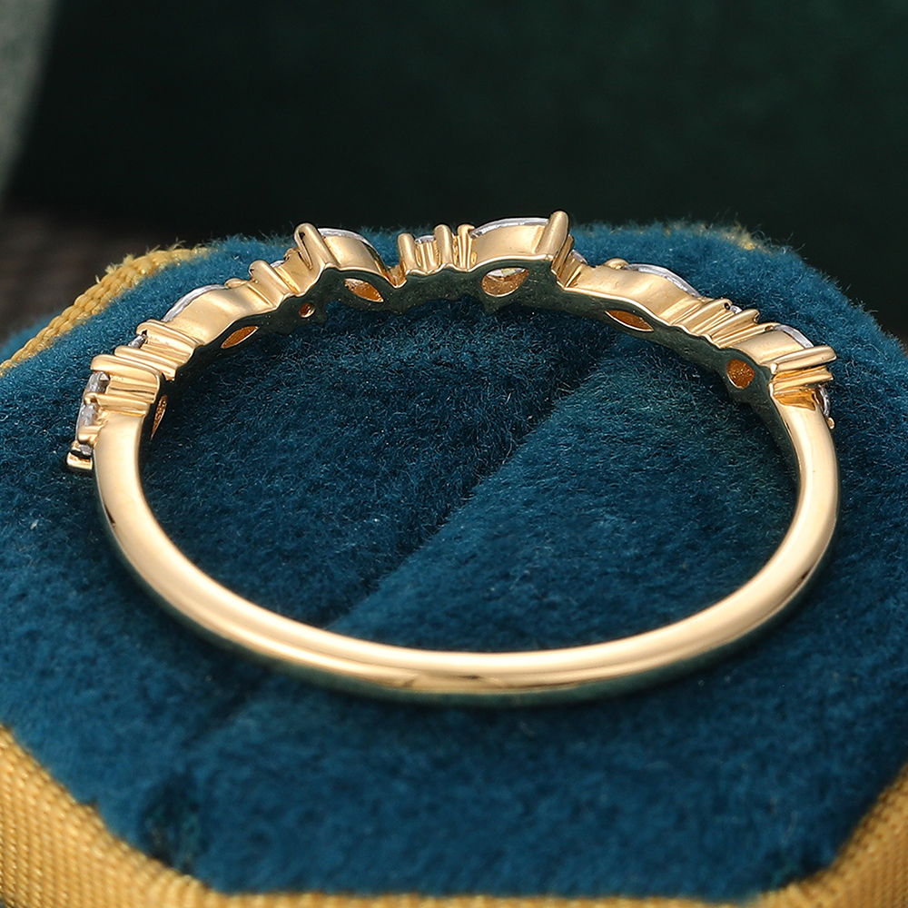 Juyoyo Pear & Marquise & Round Moissanite Wedding Band Anniversary Promise Stacking Ring Yellow Gold