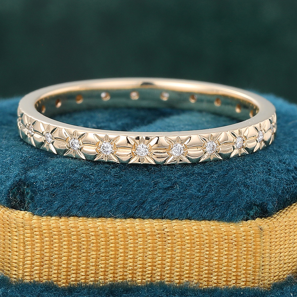 Juyoyo Round Moissanite Eternity Wedding Band Unique Stackable Band - 14K Yellow Gold