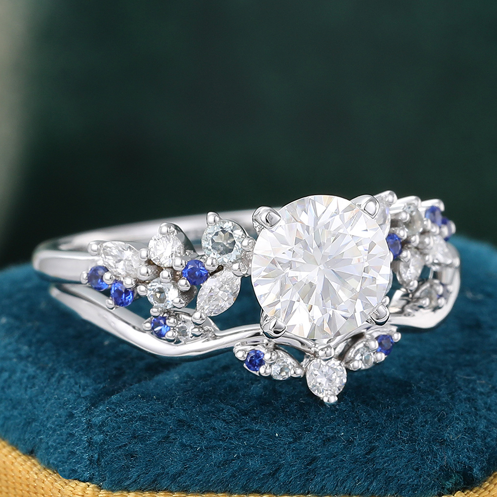 Juyoyo Round Cut Moissanite Bridal Ring Set Cluster Engagement Ring