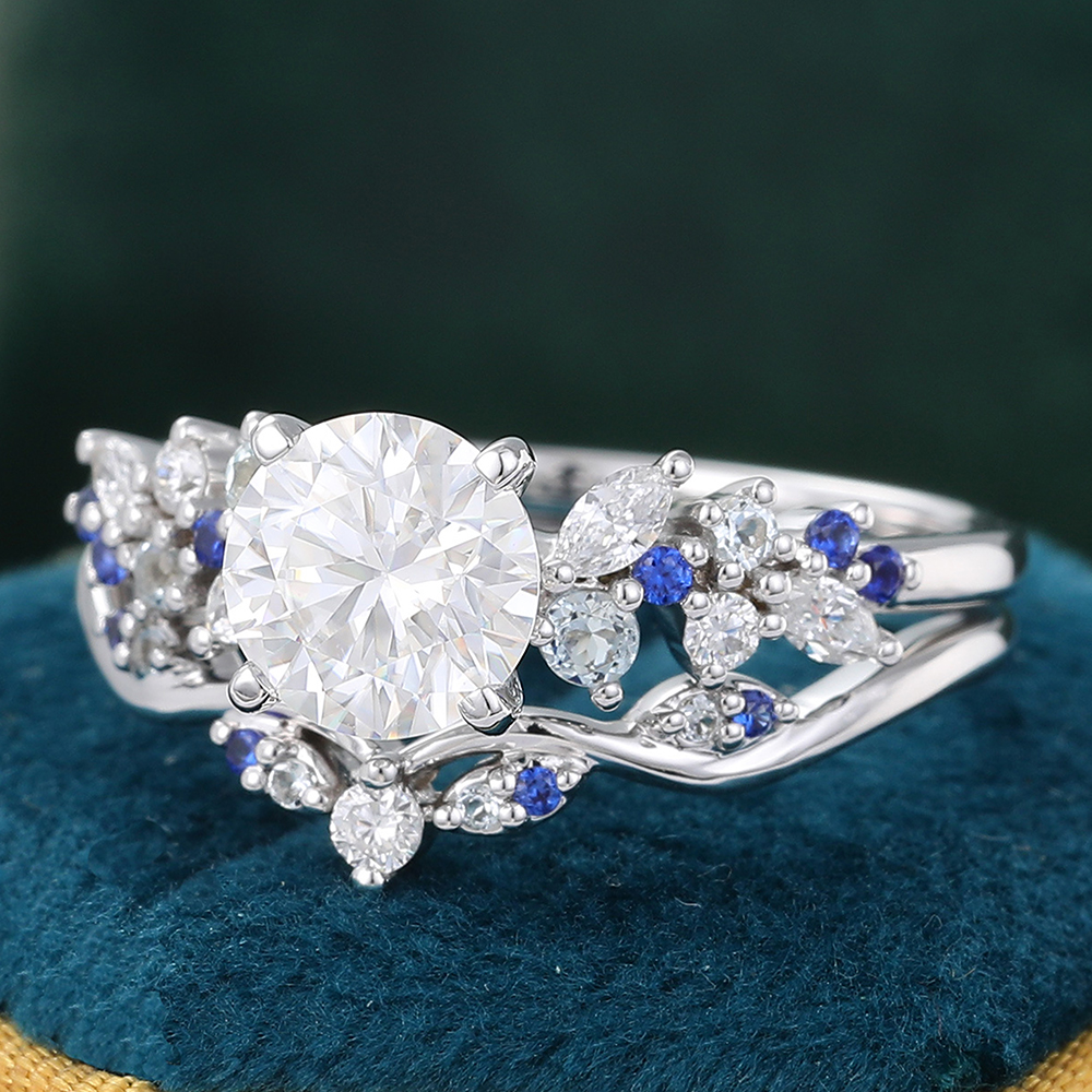 Juyoyo Round Cut Moissanite Bridal Ring Set Cluster Engagement Ring