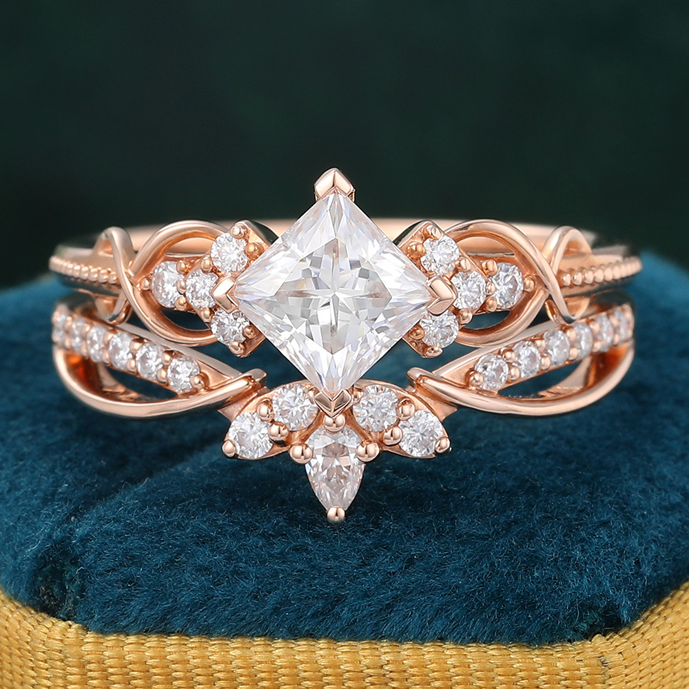 Juyoyo Vintage Moissanite Bridal Ring Set Infinity Wedding Ring Set 14K Rose Gold