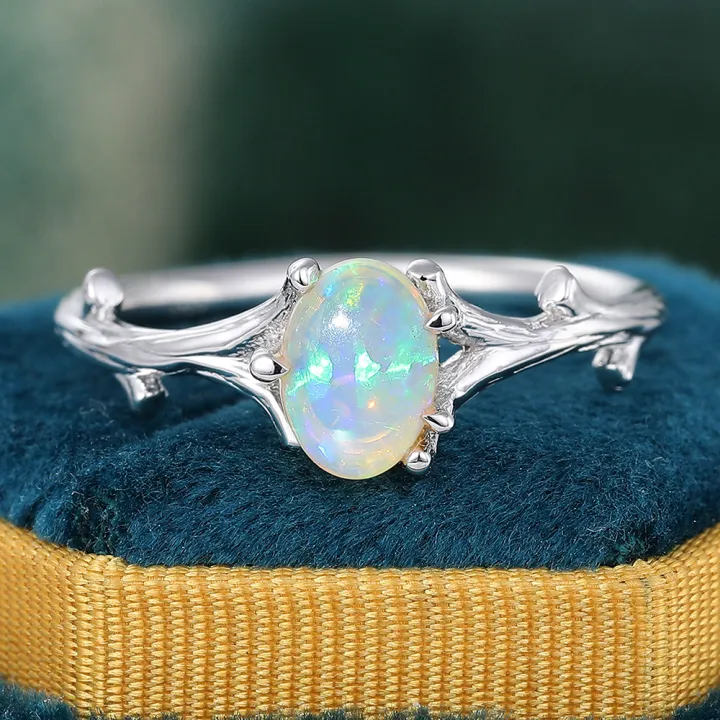Delicate Oval Cut Opal Engagement Ring Nature Inspired Tree Branch Ring