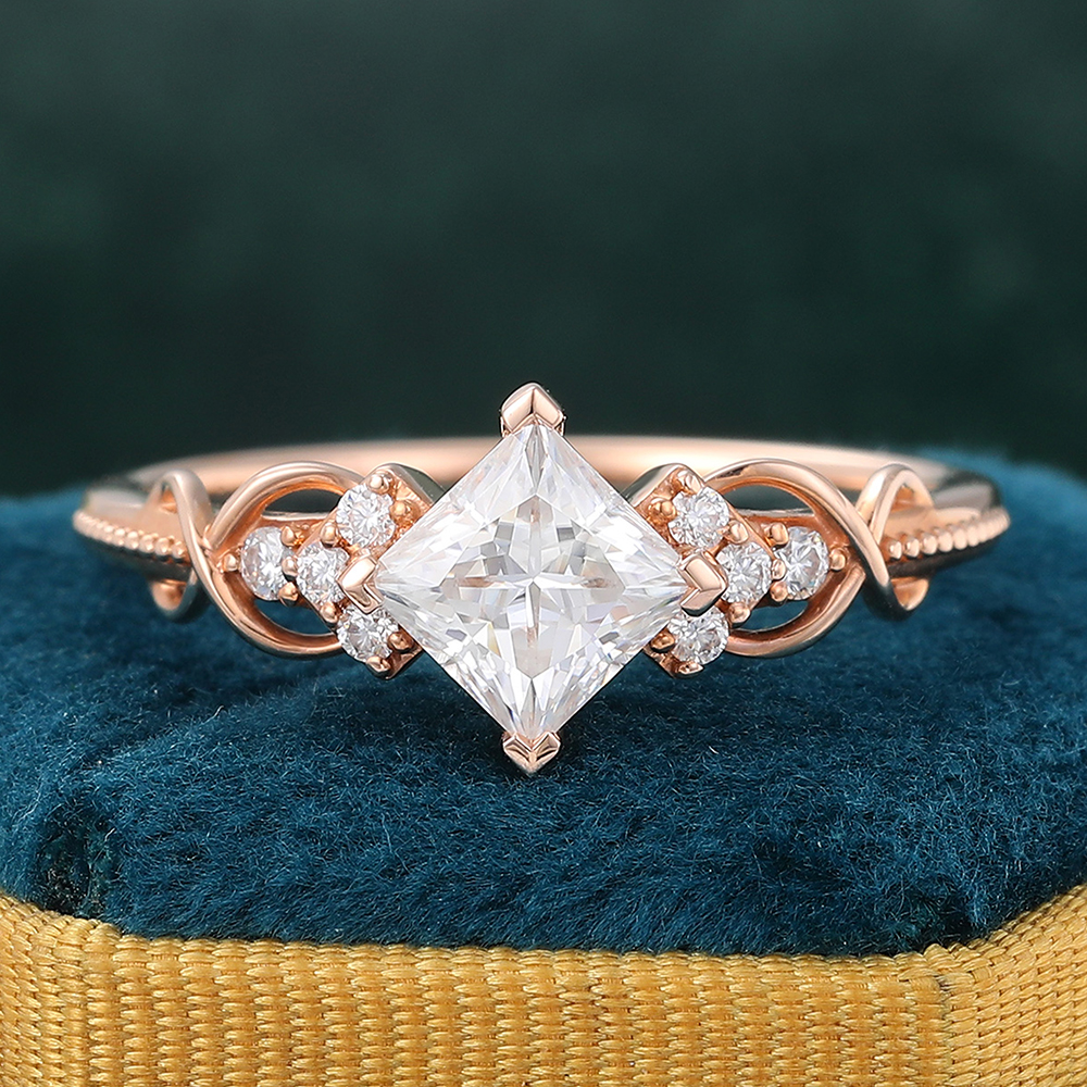 Juyoyo Princess Cut Moissanite Engagement Ring Vintage Infinity Wedding Ring Rose Gold