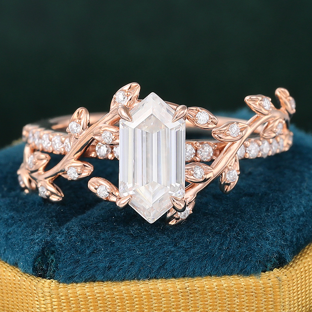 Juyoyo Long Hexagon Cut Moissanite Nature Inspired Engagement Ring Garden-Themed Anniversary Ring