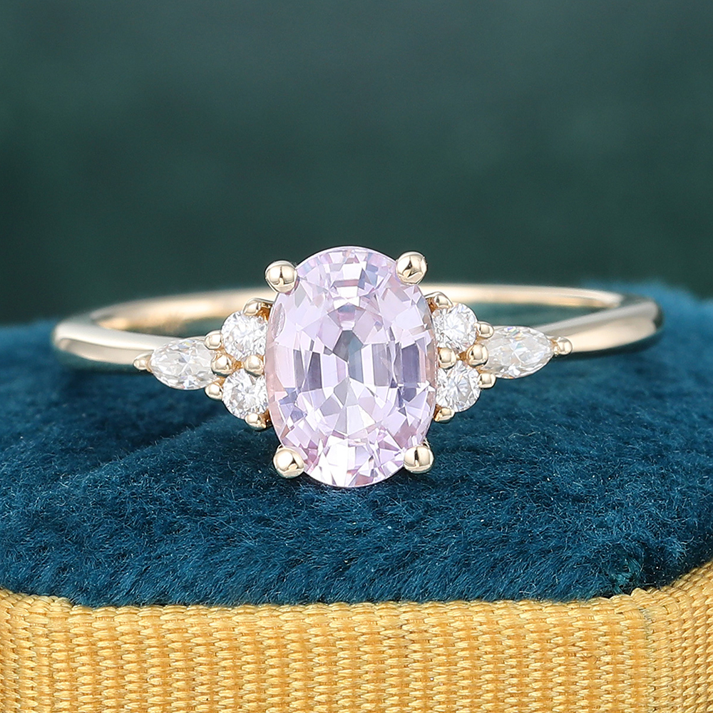 Juyoyo Oval Cut Pink Sapphire Yellow Gold Engagement Ring 