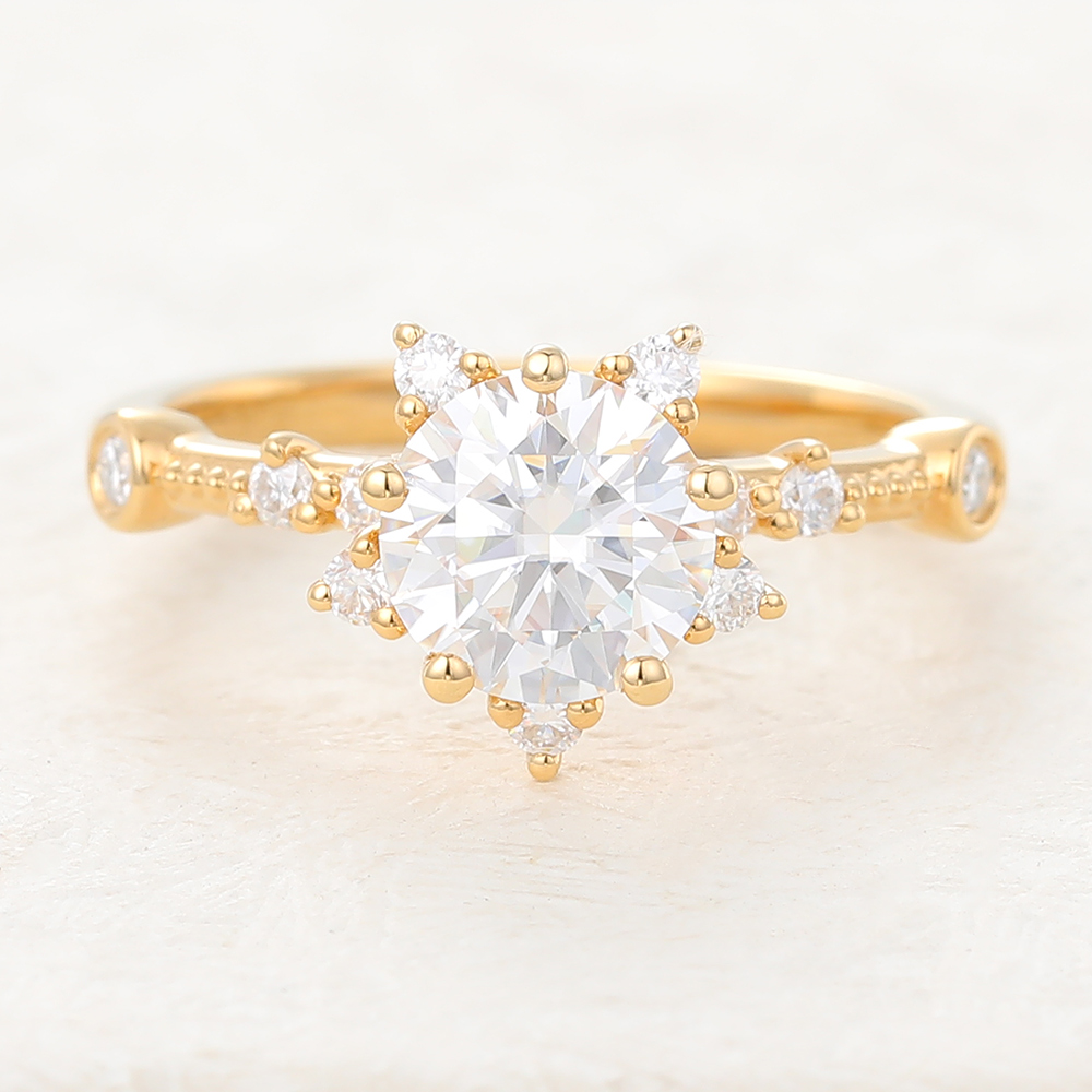 Juyoyo Elegant Yellow Gold Vintage Moissanite Engagement Ring