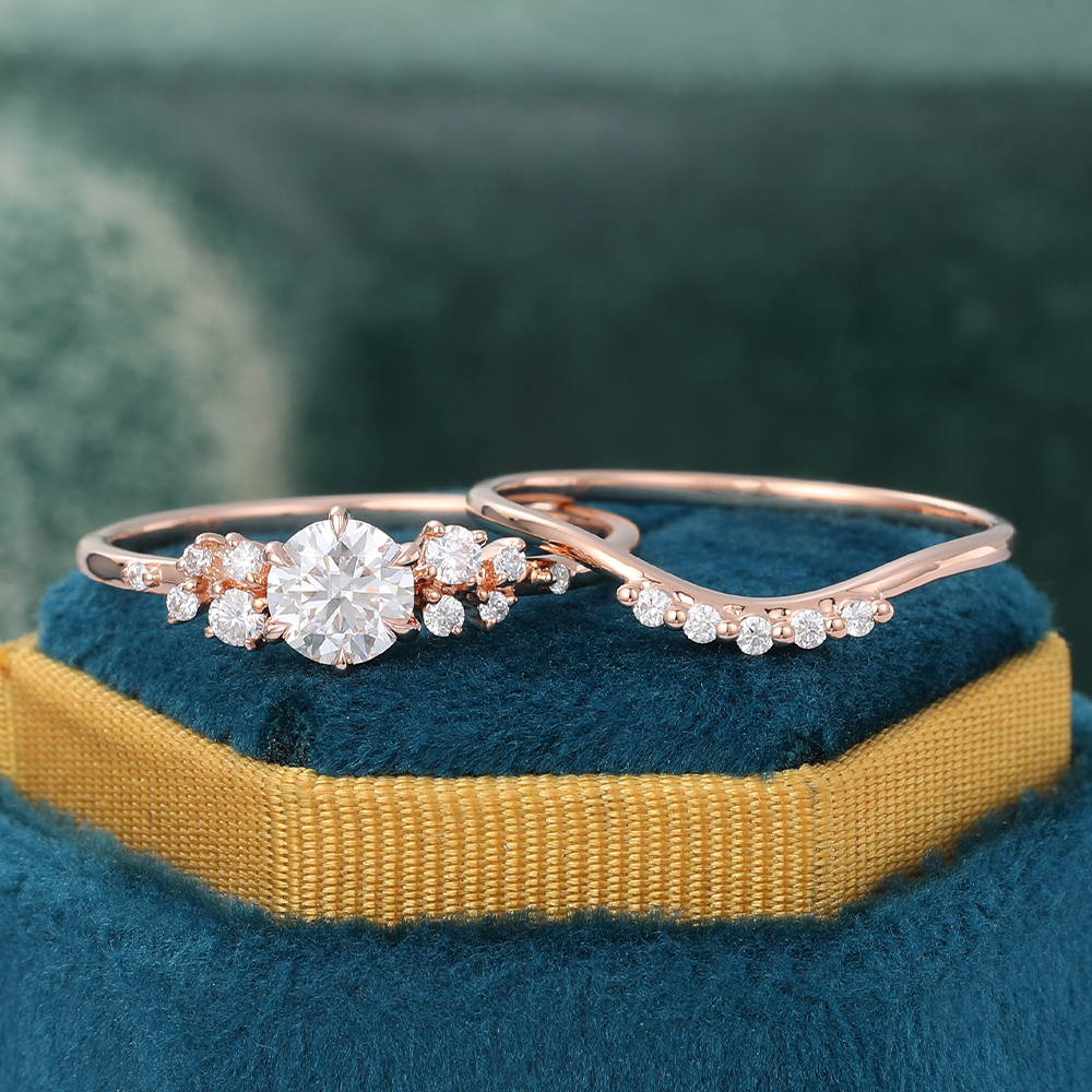 Juyoyo Round Cut Vintage Moissanite Bridal Ring Set for Women Anniversary Promise Ring Gift - 2pcs