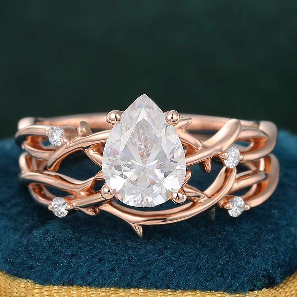 Juyoyo Moissanite Bridal Ring Set Leaf Vine Twig Branch Nature Inspired Engagement Ring Set - 2pcs