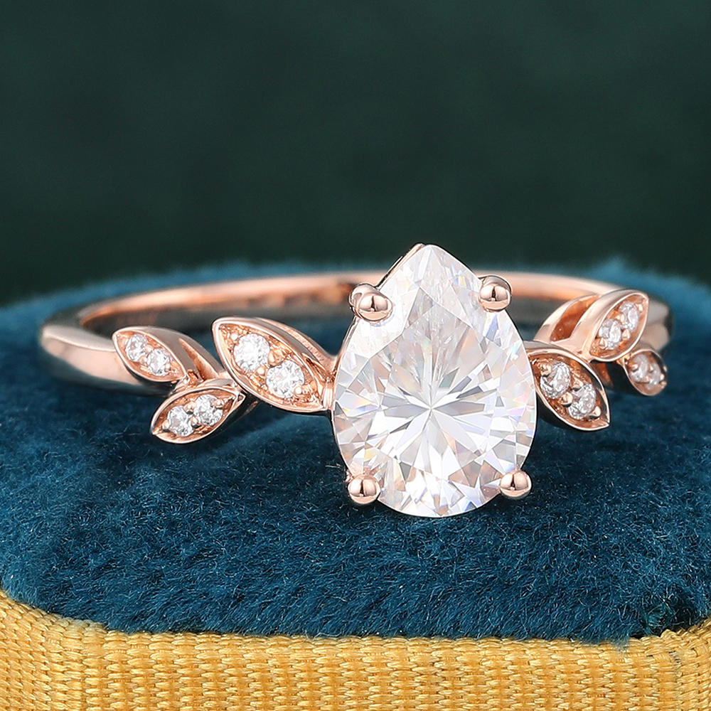 Pear Shaped Moissanite Engagement Ring Navette Accented Bridal Ring