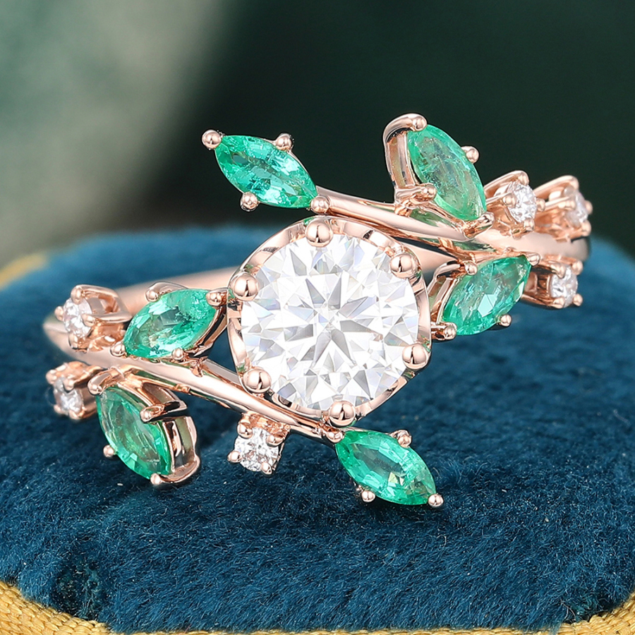 Juyoyo Unique Moissanite Rose Gold Leaf Engagement Ring