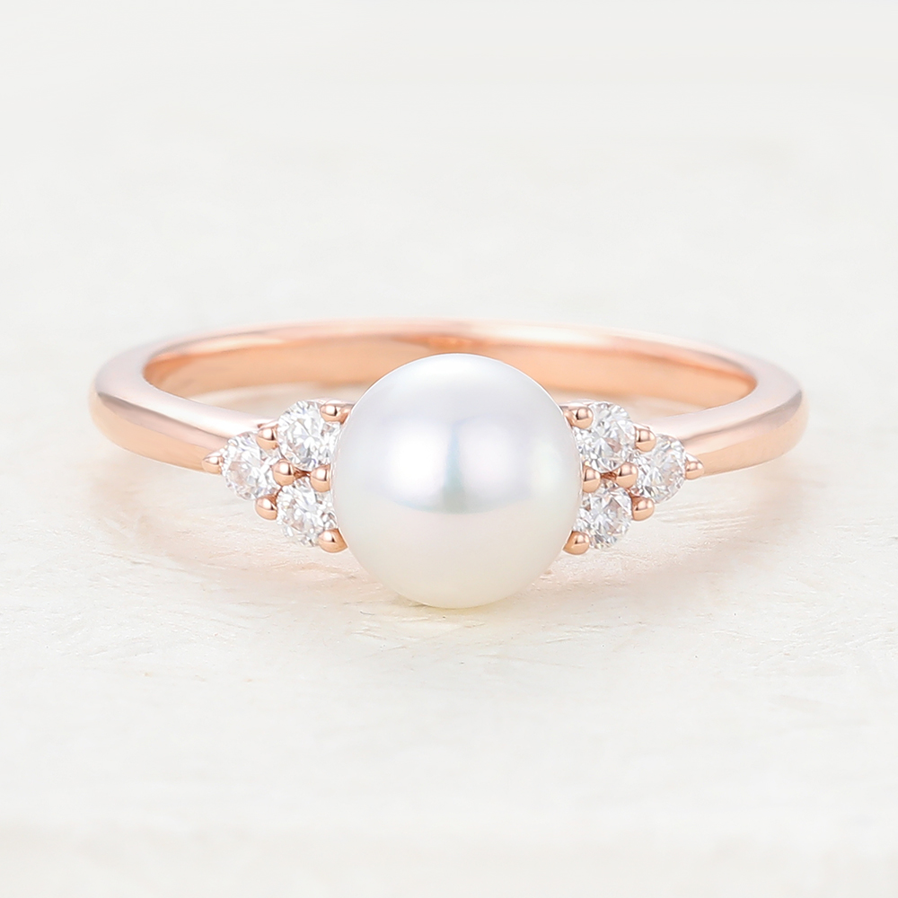 Juyoyo Pearl and Moissanite Cluster Ring June Birthstone Gift