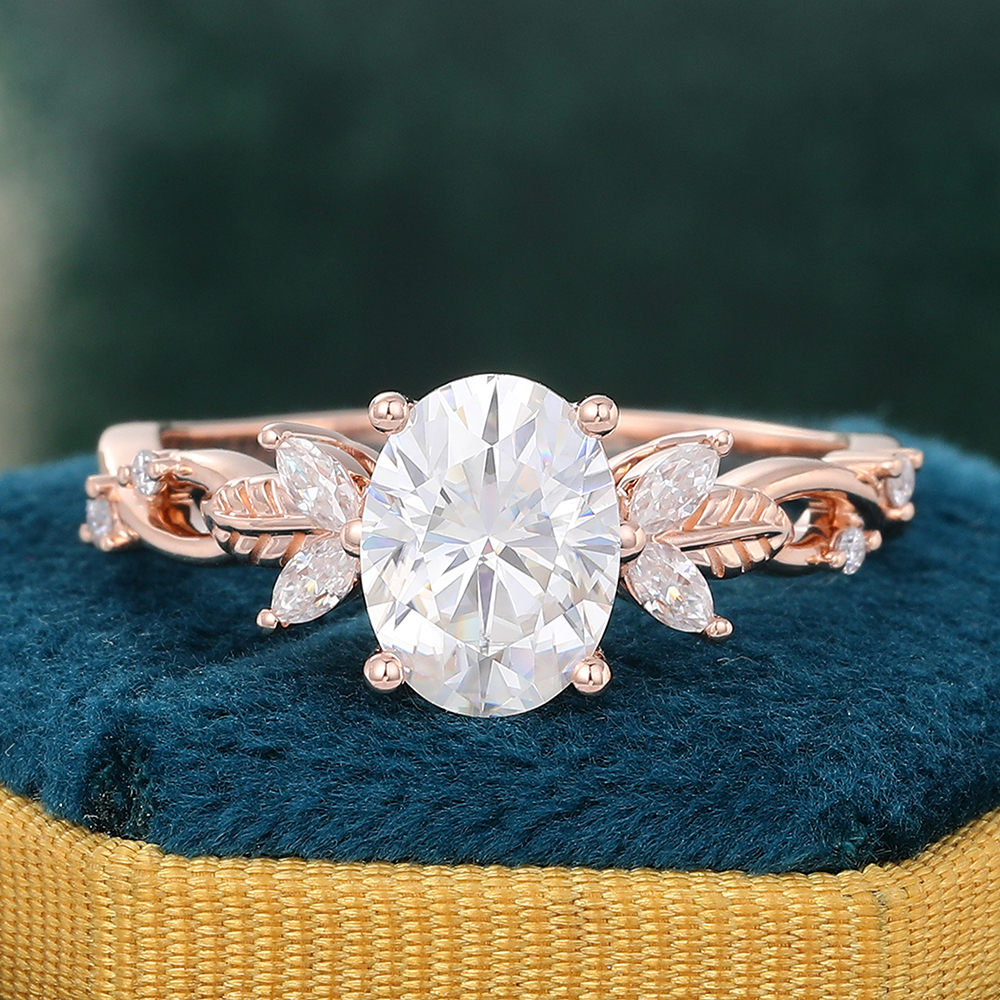 Juyoyo Oval Cut Moissanite Twisted Engagement Ring Unique Bridal Ring 14K Rose Gold