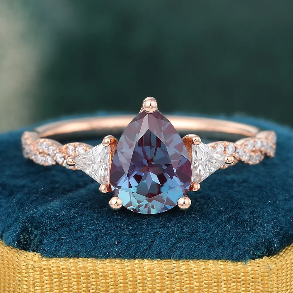 Vintage Alexandrite Engagement Ring Rose Gold Crossover Shank Anniversary Promise Ring Gift